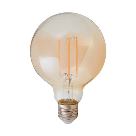 Ampoule globe LED E27 filament 6W 500lm, ambre 1.800K