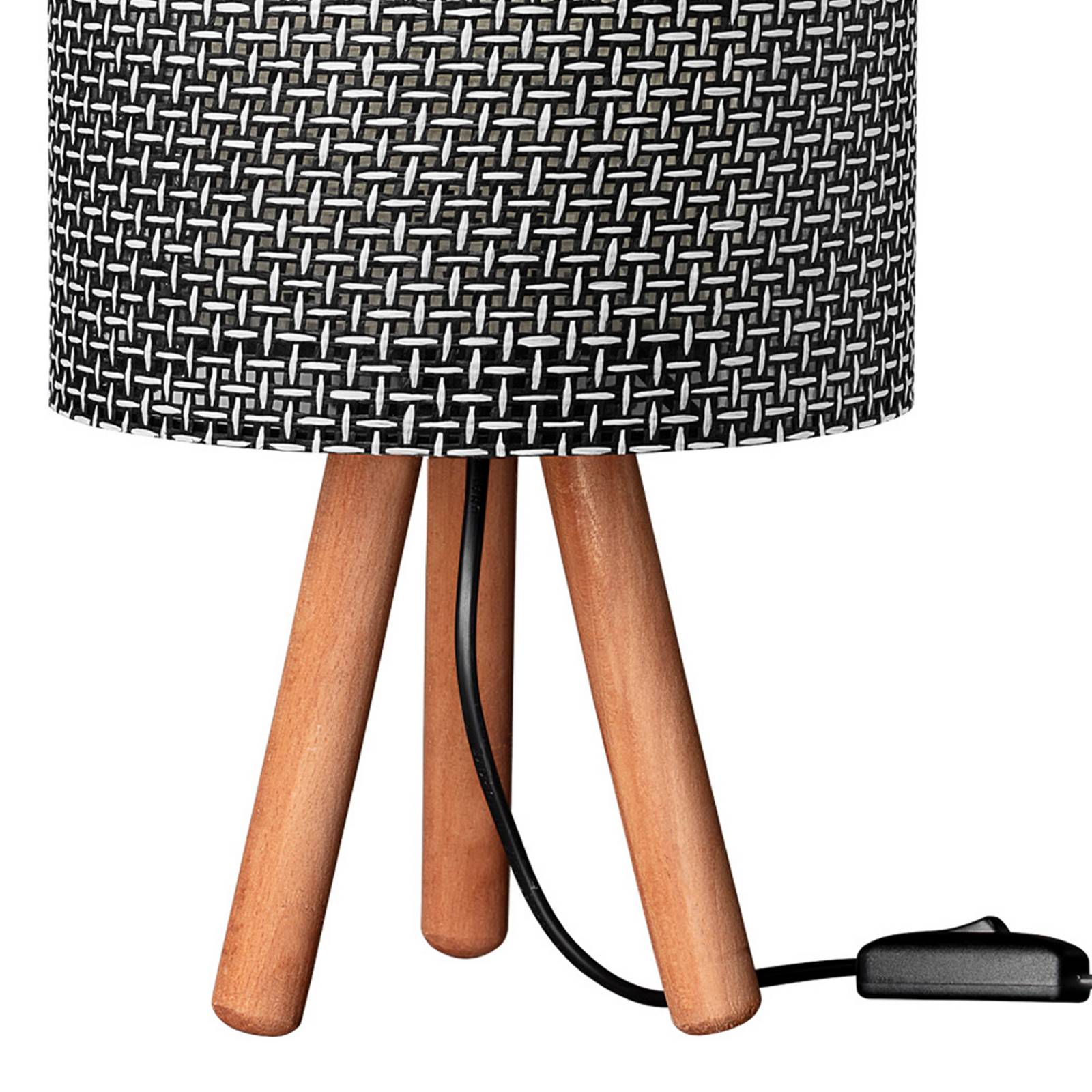 Tischleuchte Dona, schwarz-weiß gemustert/holzfarben, Stoff günstig online kaufen