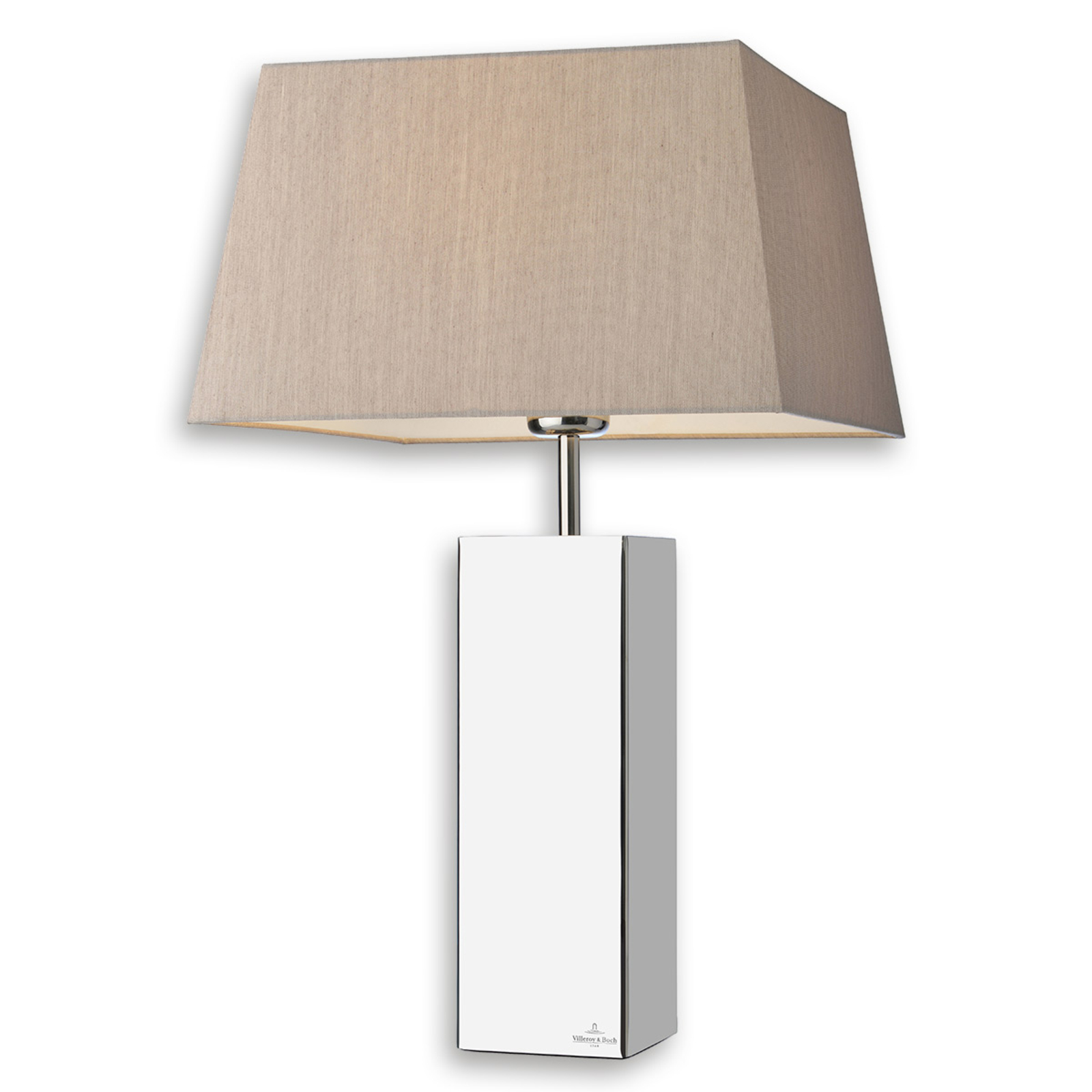 Villeroy & Boch Angular, elegant table lamp Prague, for Living / Dining Room, polished stainless steel, fabric, E27, 13 W, energy efficiency: A++, L: 32 cm, W: 32 cm, H: 53 cm