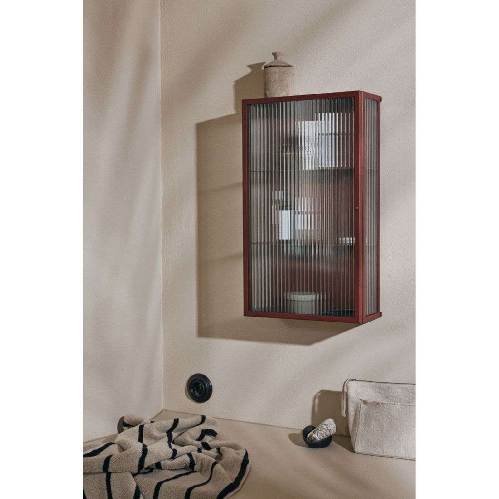 Haze Wall Cabinet Reeded Glass Oxide Red - ferm LIVING