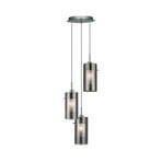 Duo 2 pendant lamp smoky glass/chrome round 3-bulb