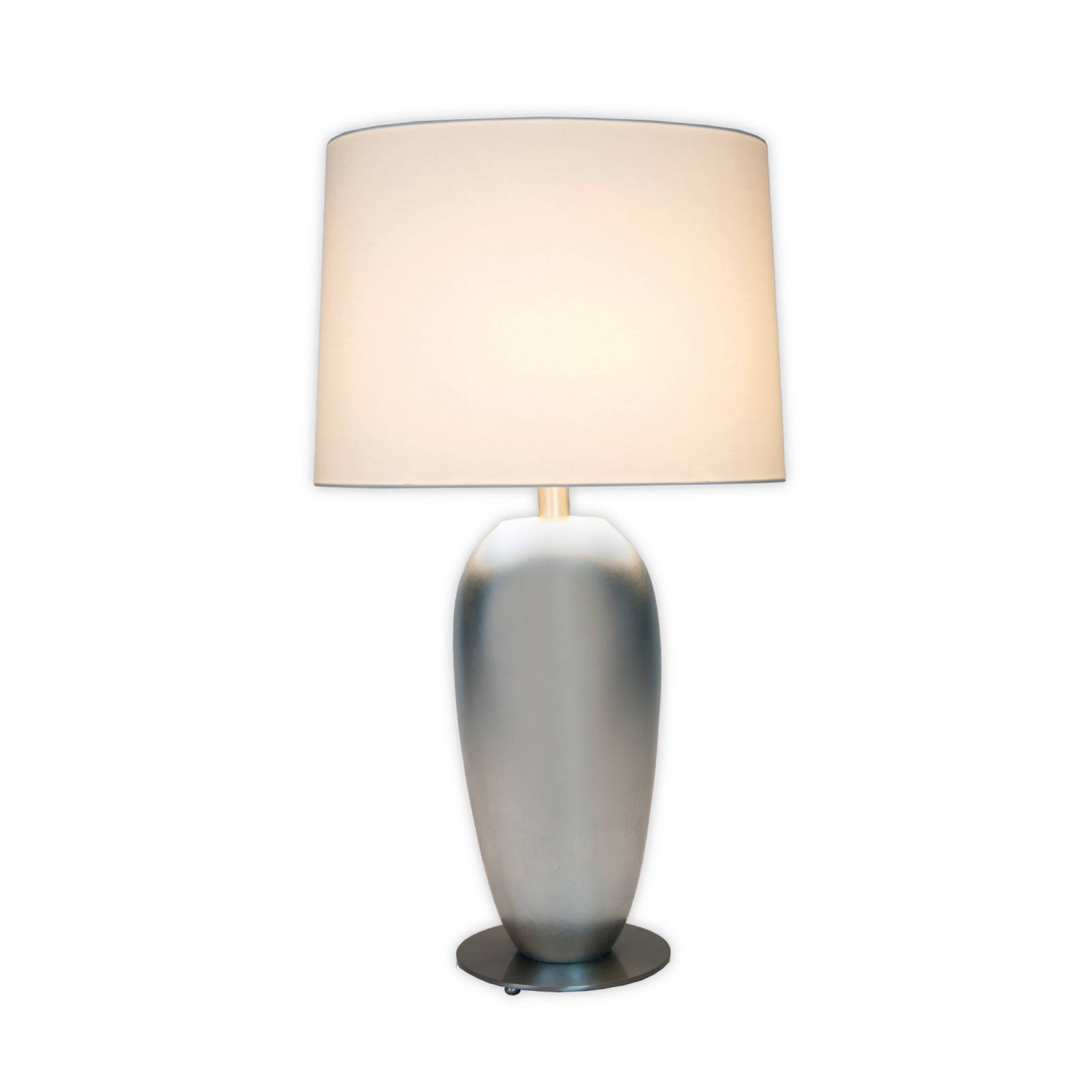 Tischlampe LAMBDA OVAL, silber/écru, Höhe 77 cm, Keramik E27