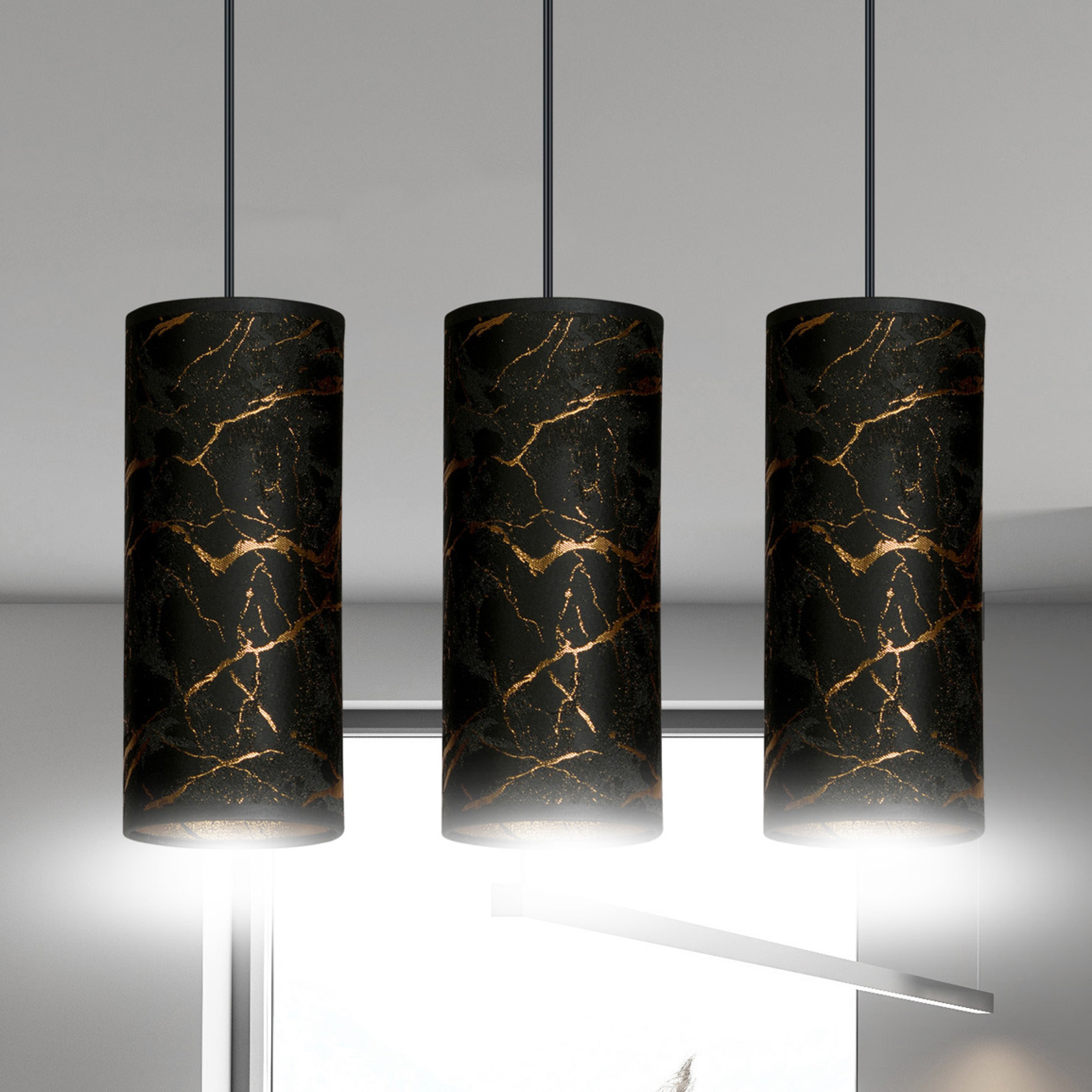 Joni függő lámpa 3izzós hosszú fekete márványozott