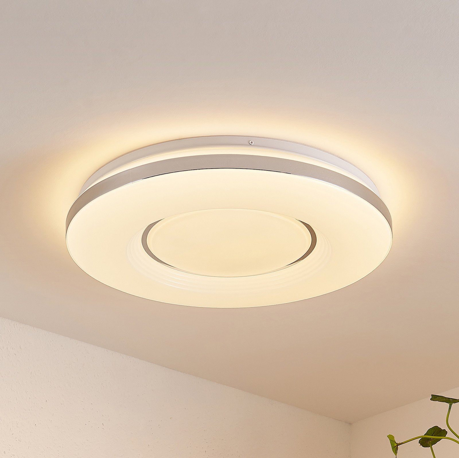 Lindby LED plafonieră LED Robini Ø 48 cm CCT dimabil - Camera de zi / sufragerie - modern - alb crom - Metal