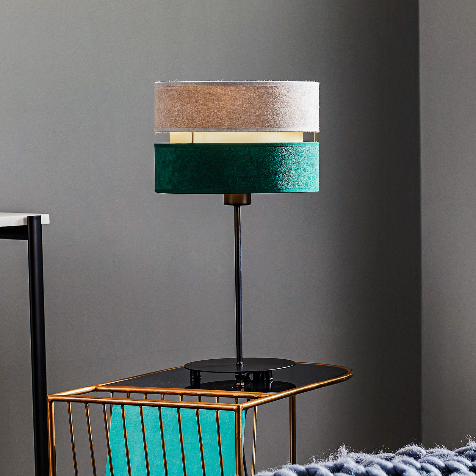 Bordslampa Golden Duo grå/grön/guld höjd 50 cm
