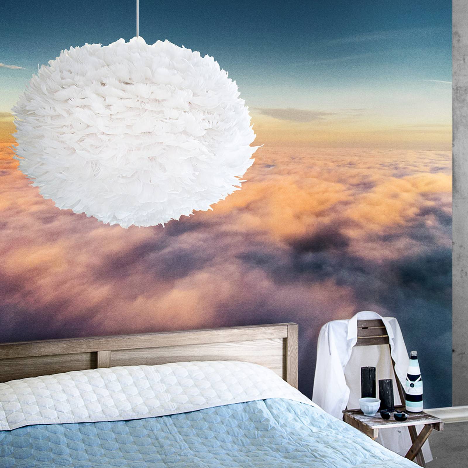 UMAGE Eos X-large pendant light, white, for Living / Dining Room, goose feathers, plastic, paper, metal, E27, 15 W, energy efficiency: A++, H: 45 cm