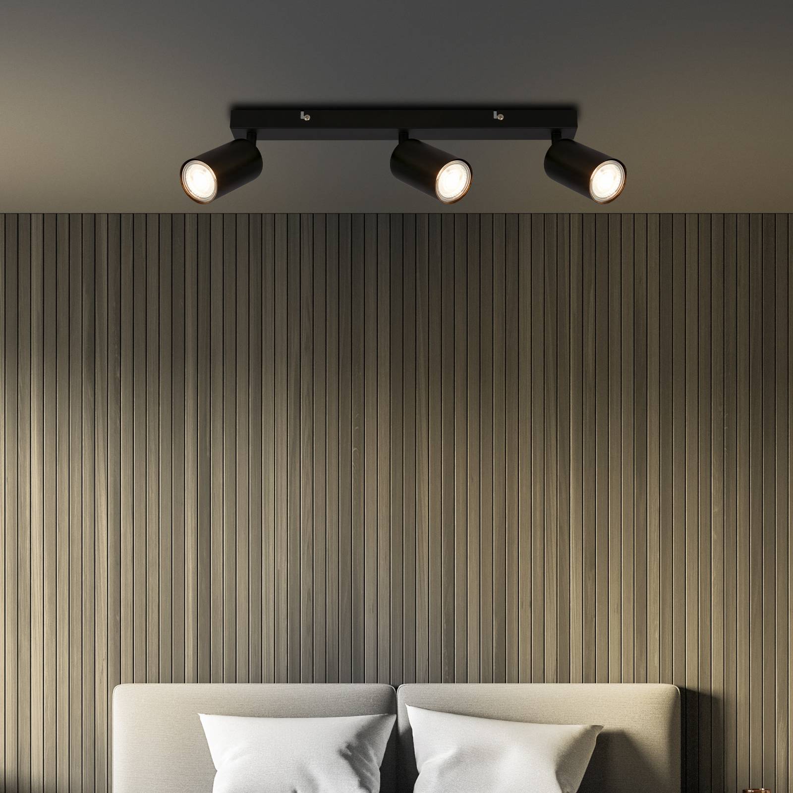 Briloner Plafondspot Tib, zwart/zwart, 3-lamps, verstelbaar, metaal