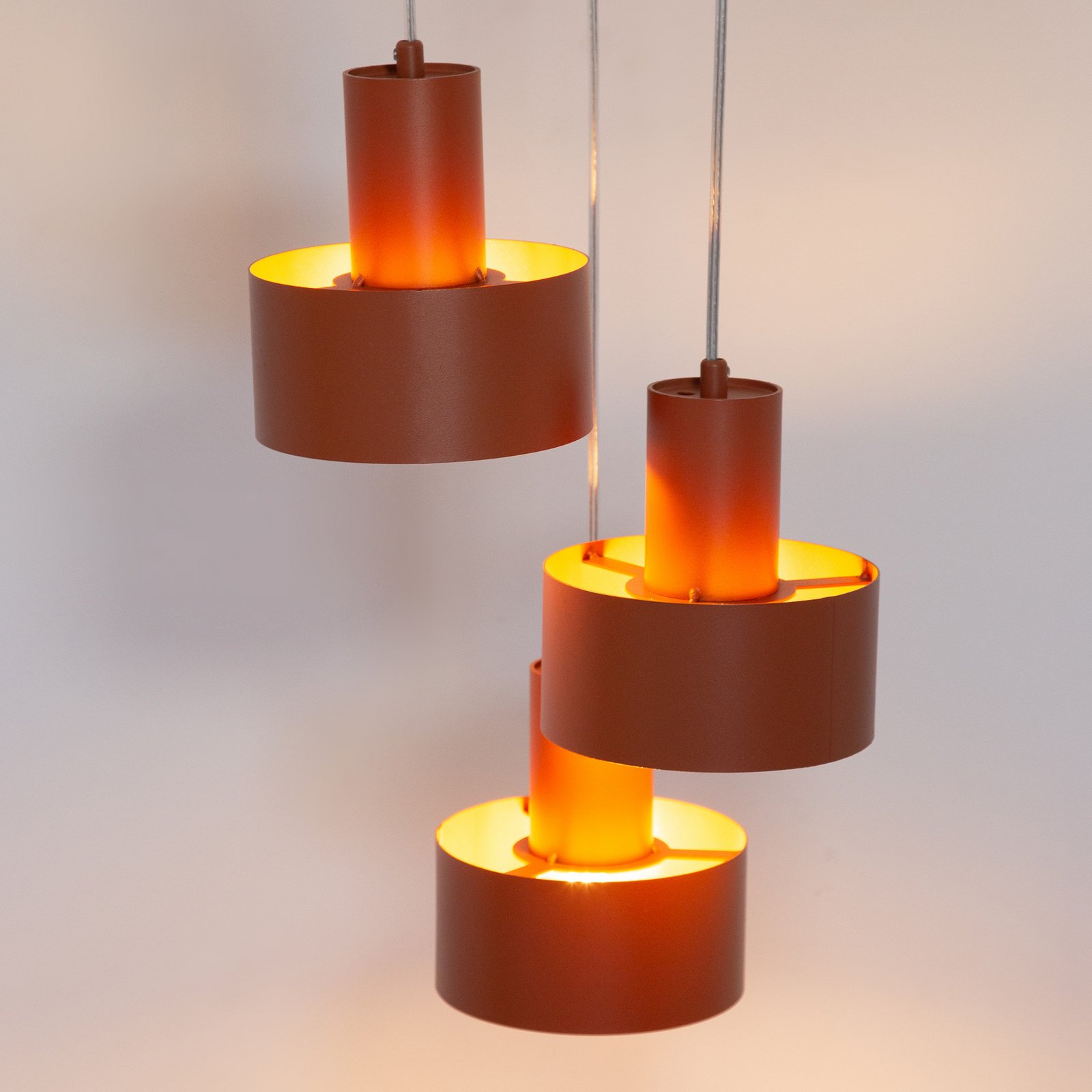 Rif 3 pendant light, brick red, round, 3-bulb, Ø 33 cm
