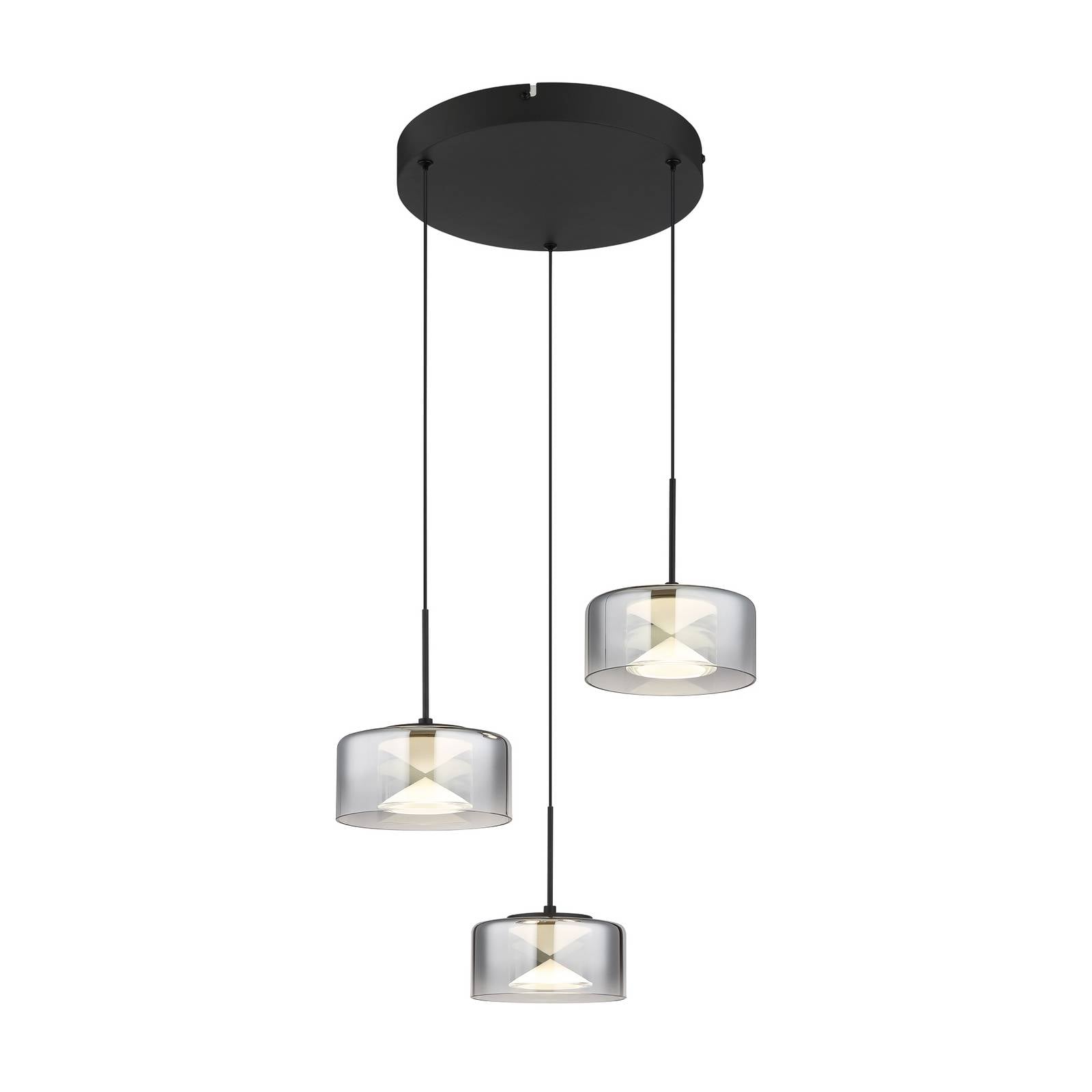 LED-Hängeleuchte Belinda, Ø 40 cm, rauchgrau, 3-flg., Glas