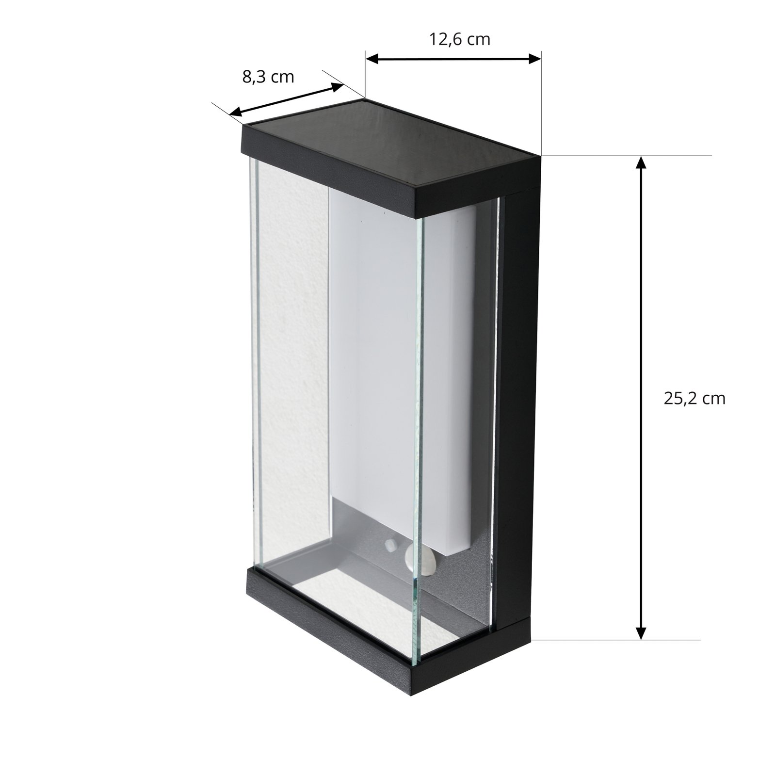 Lucande LED solcelledrevet utendørs vegglampe Dava, høyde 25,2 cm, sensor
