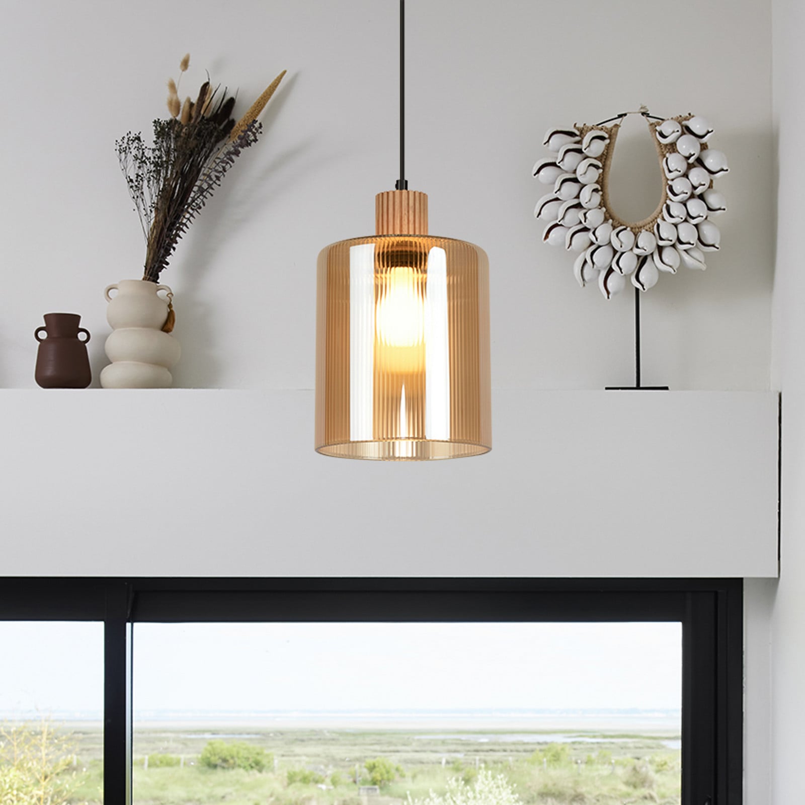 COREP Lampă suspendată Giovanni culoare chihlimbar/natur Ø 18 cm sticlă - Camera de zi / sufragerie - Modern - chihlimbar natural