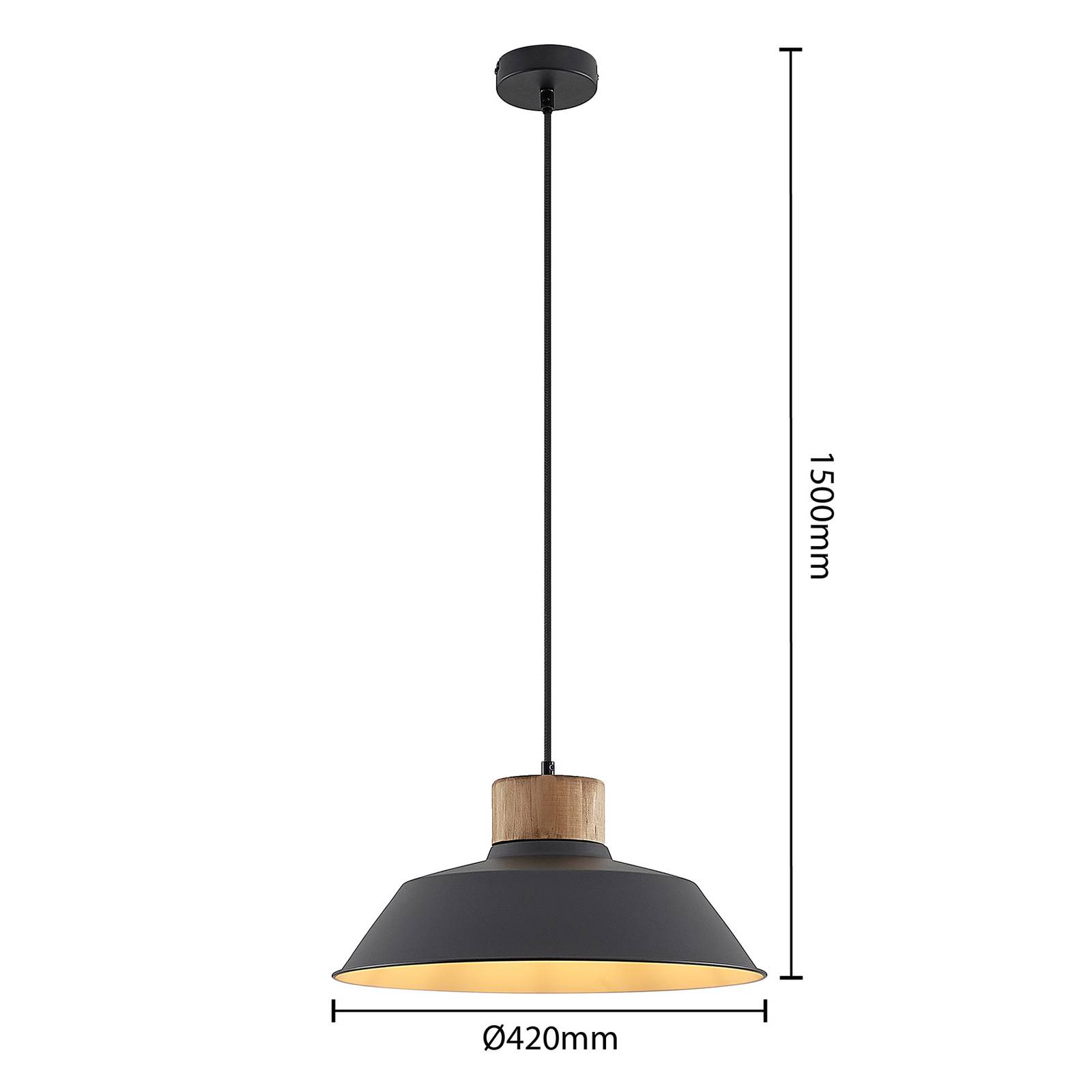 Lampa wisząca Nefeli, Ø 42 cm, czarny, drewno, metal