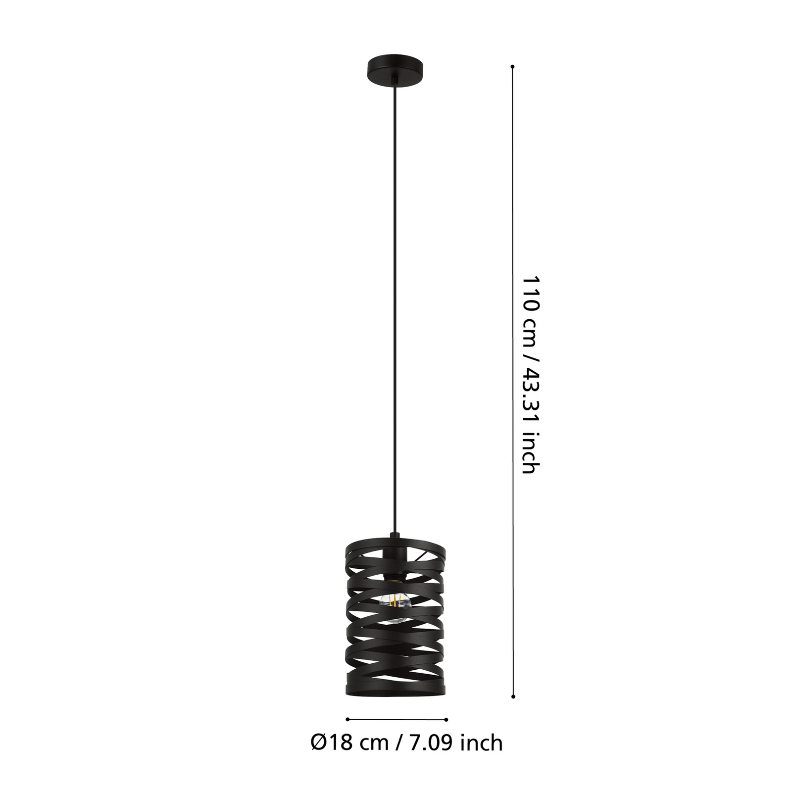 Cremella, candeeiro suspenso, Ø 18 cm, preto, aço Cremella, candeeiro suspenso, Ø 18 cm, preto, aço