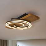LED-loftslampe Rifia, brun, længde 50 cm, træ