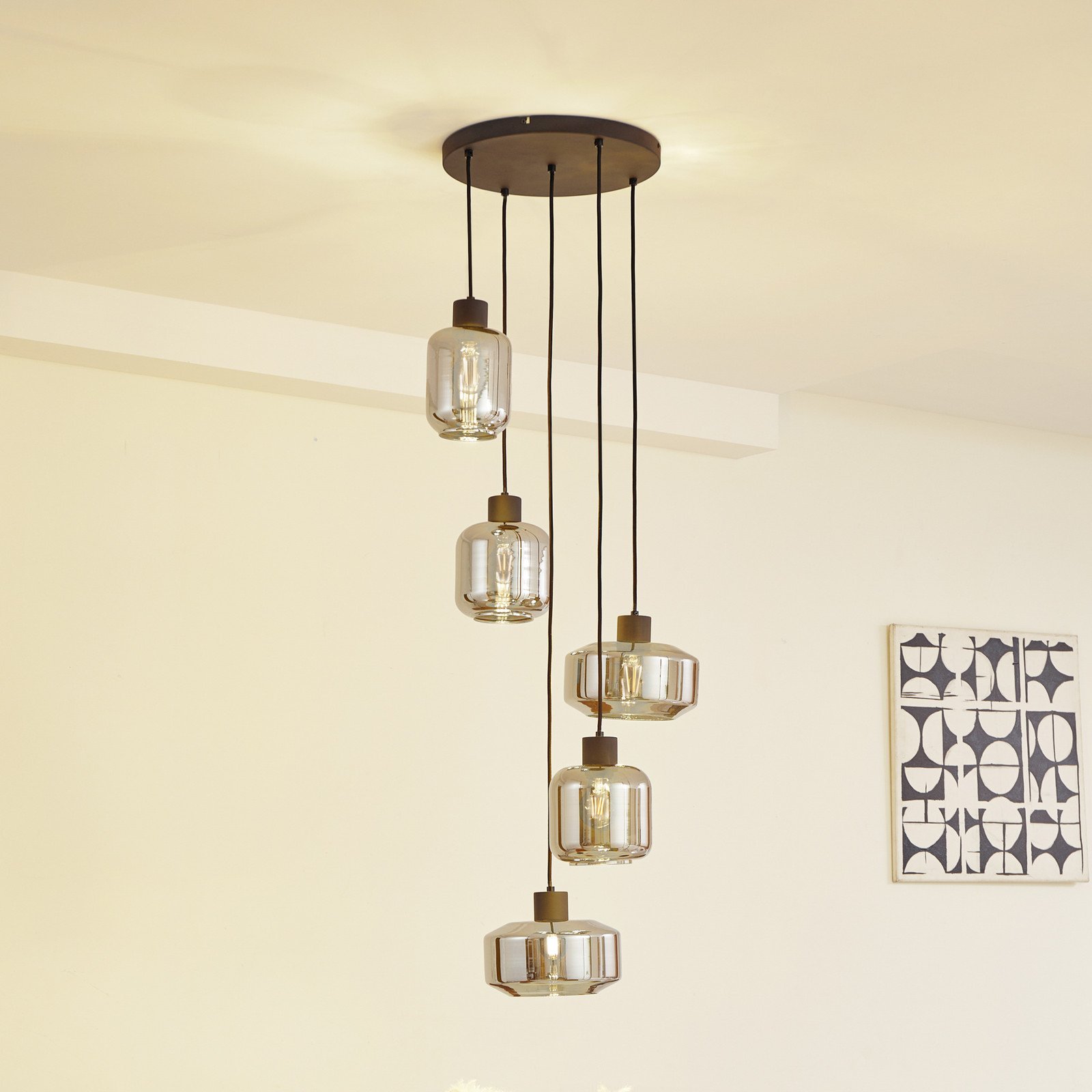 Lampă suspendată Lindby Hildur Ø 35 cm gri fum sticlă E27 - Camera de zi / sufragerie - modern - gri fum negru nisip