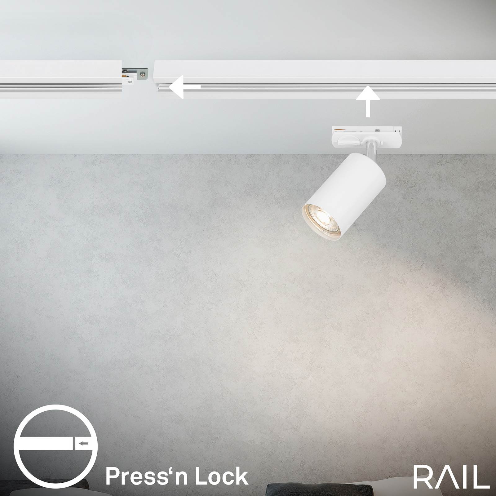 Kiskojärjestelmän laajennus, valkoinen, 80 cm kisko, 2 spotti