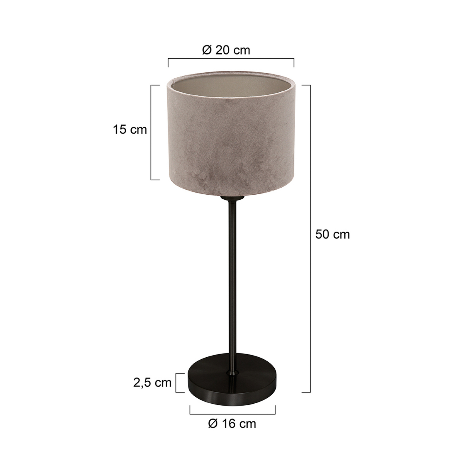 Tafellamp Noor zwart/velours zilver, hoogte 50 cm, E27