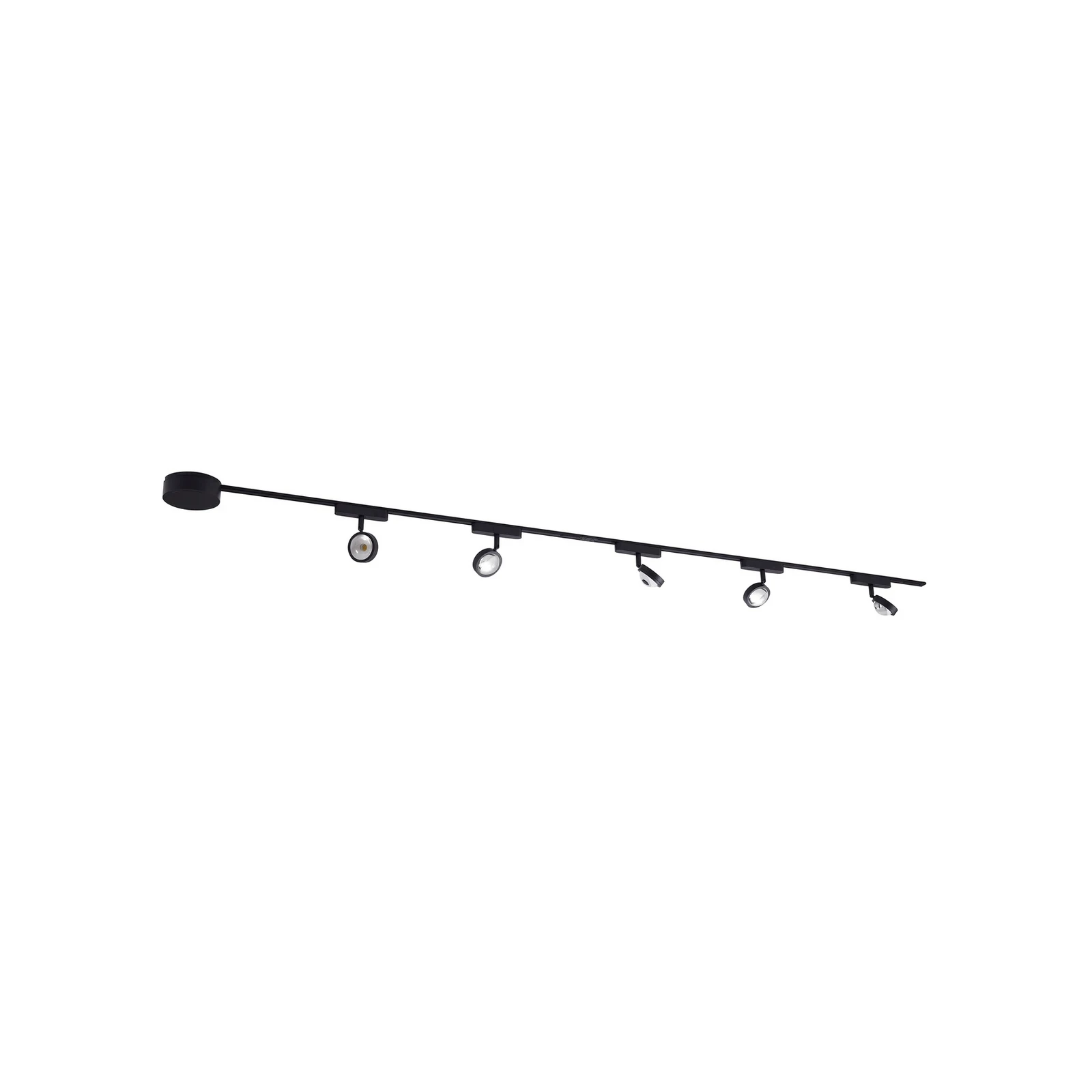System szynowy 48 V Lumaro, spoty, 5-punktowe, czarne, Ø 7,3 cm