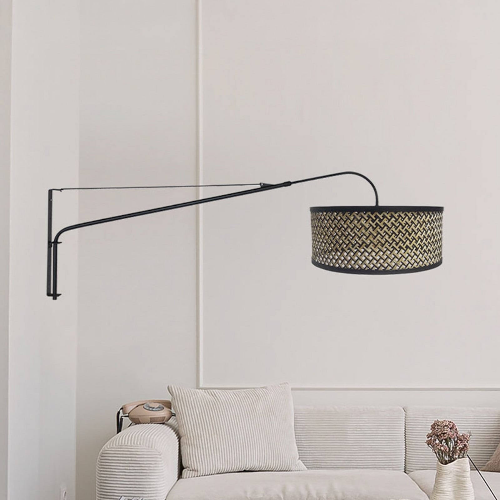 Steinhauer Aplică de perete Elegant Classy negru/împletitură negru-lemn - Camera de zi / sufragerie - negru lemn deschis la culoare - Metal