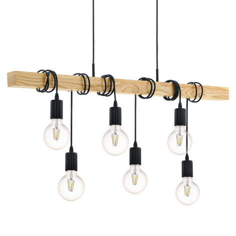 Suspension Townshend avec du bois 6 lampes