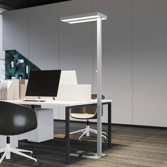 ELC Curina LED office floor lamp, dimmer, silver Lights.ie