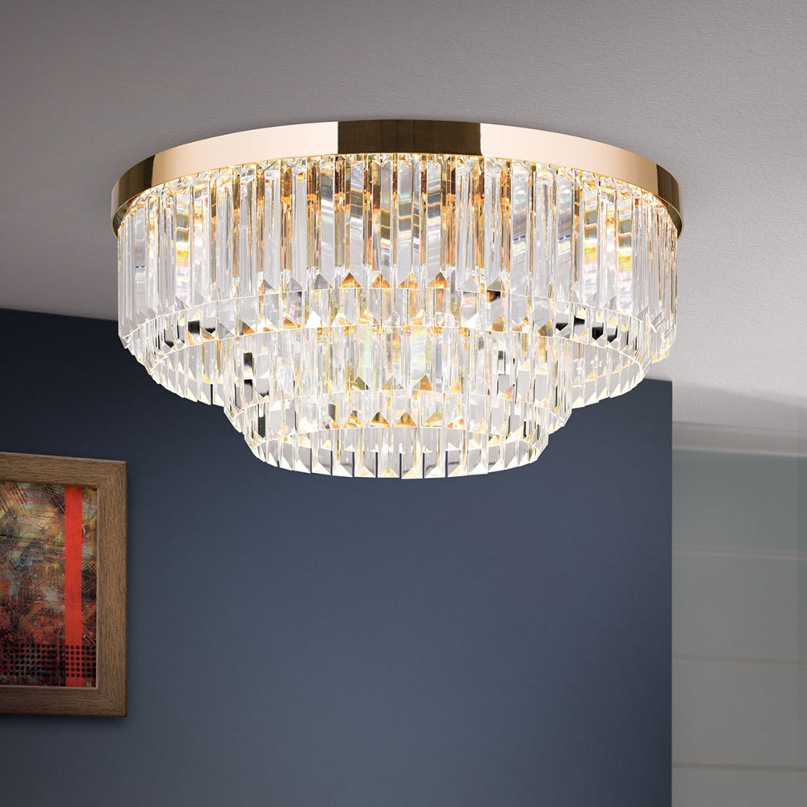 LED-taklampe Prism, gull, Ø 55 cm