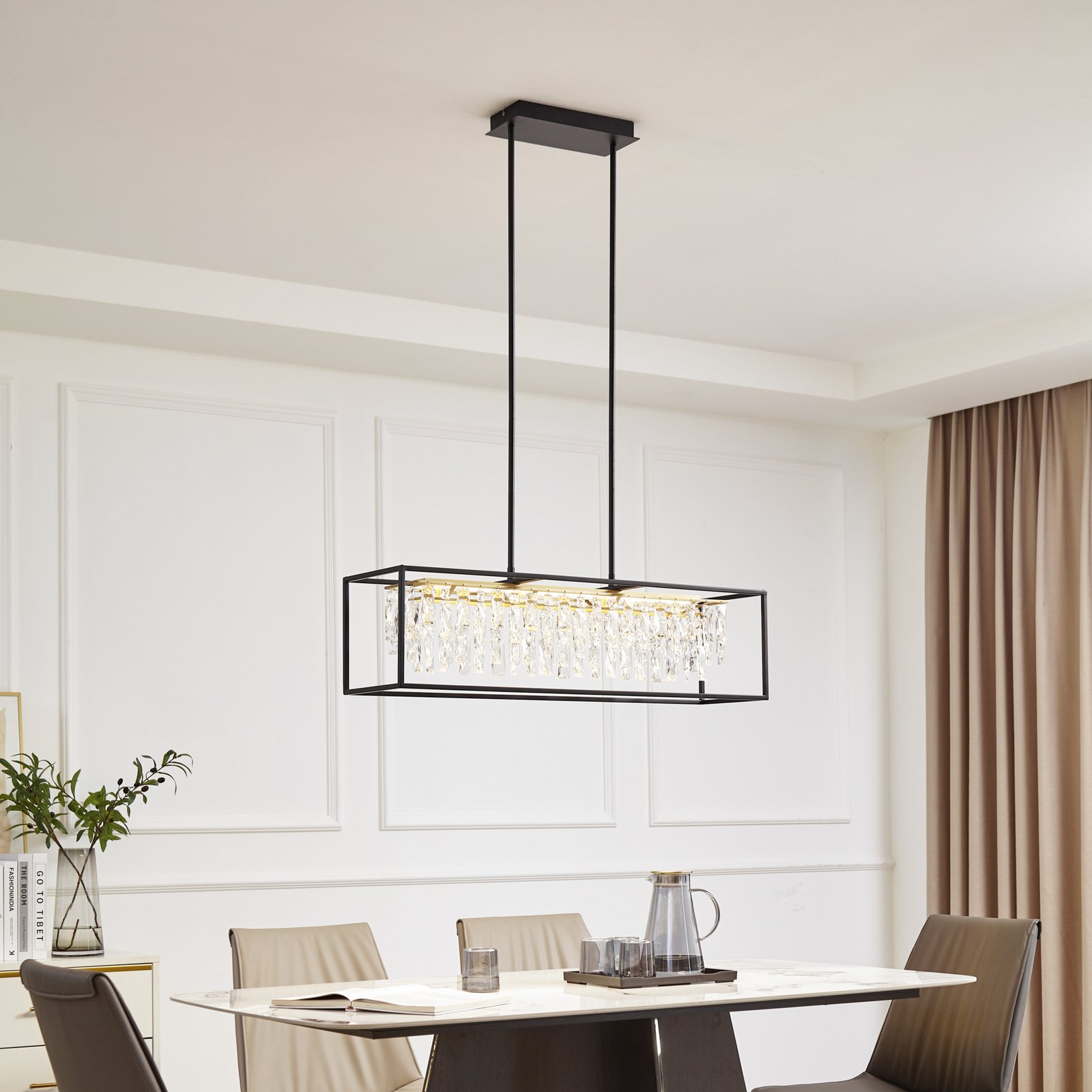 Lucande Candeeiro de suspensão LED Kassi, preto, ferro, regulável, 90 cm