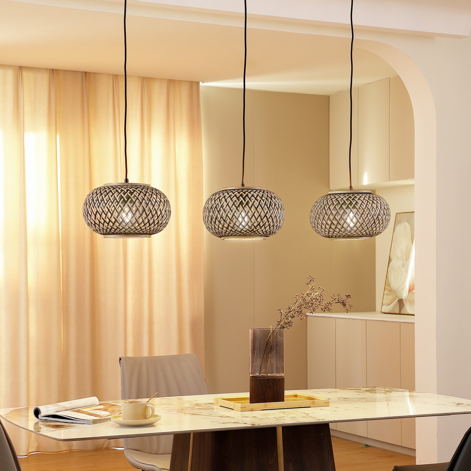 Nerys 3 Pendel Black/Wood - Lindby