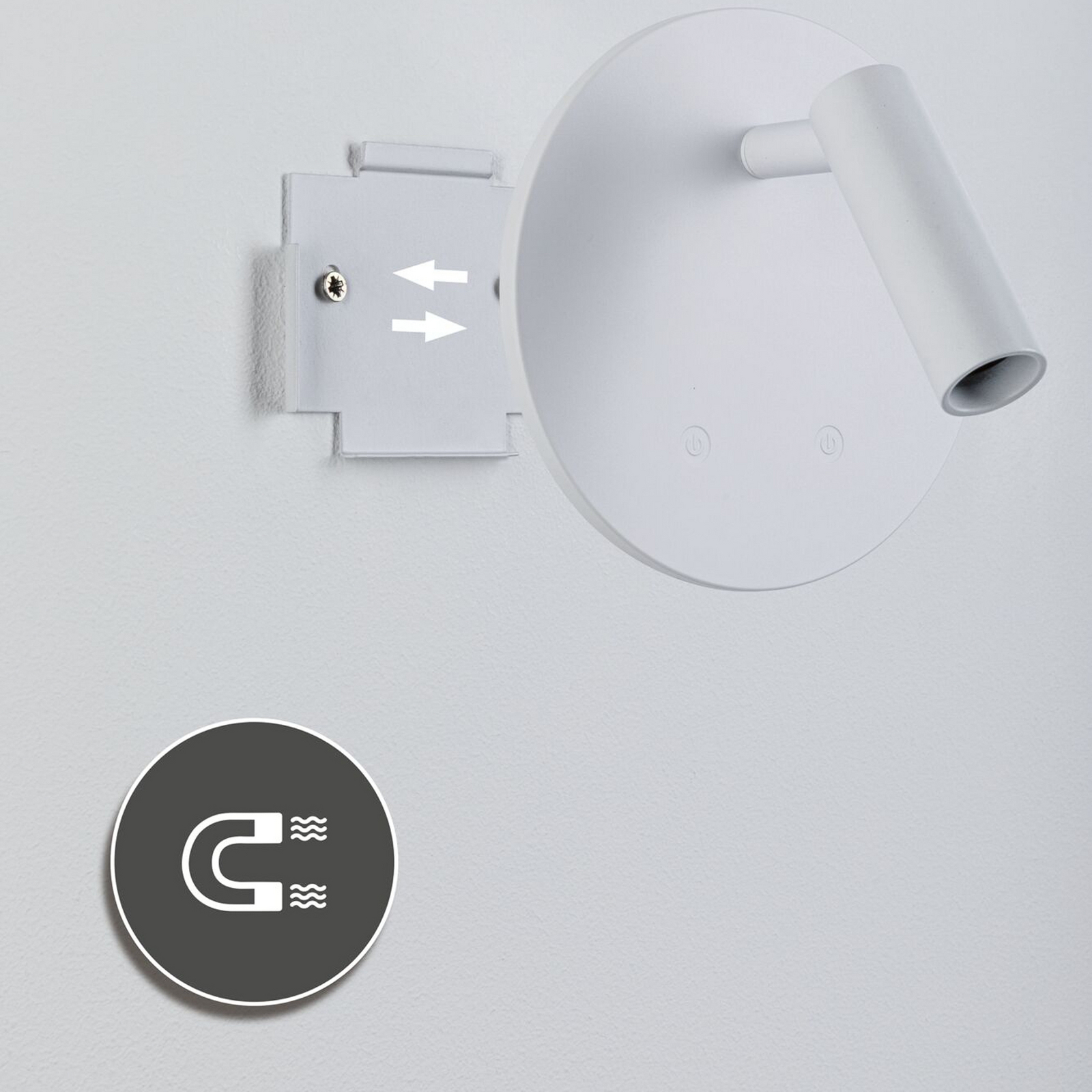 LED akumulatora sienas prožektors „Kiora“, balts, augstums 20 cm, dimmeris