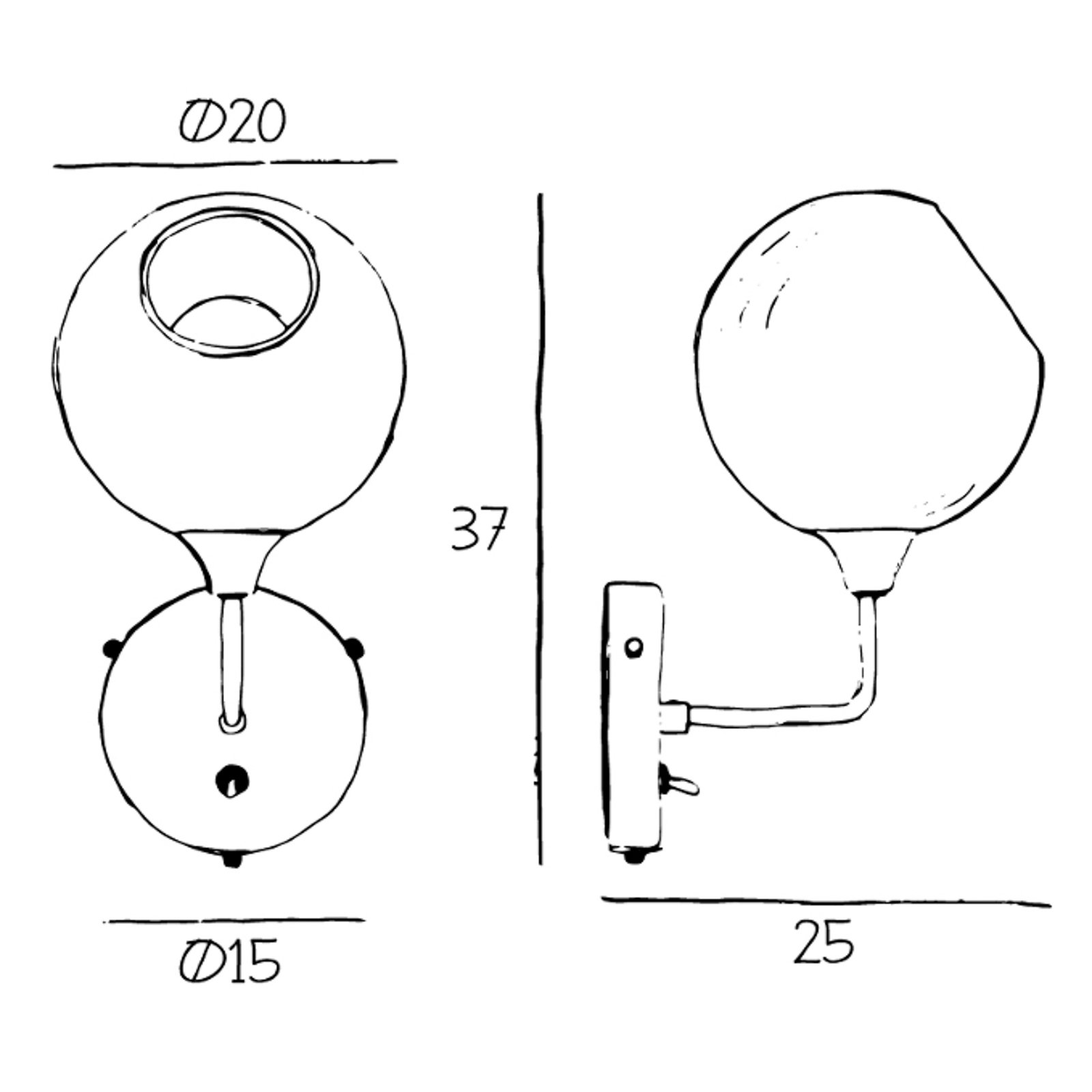 Aplique de pared Ballroom Short, blanco, cristal, soplado a mano