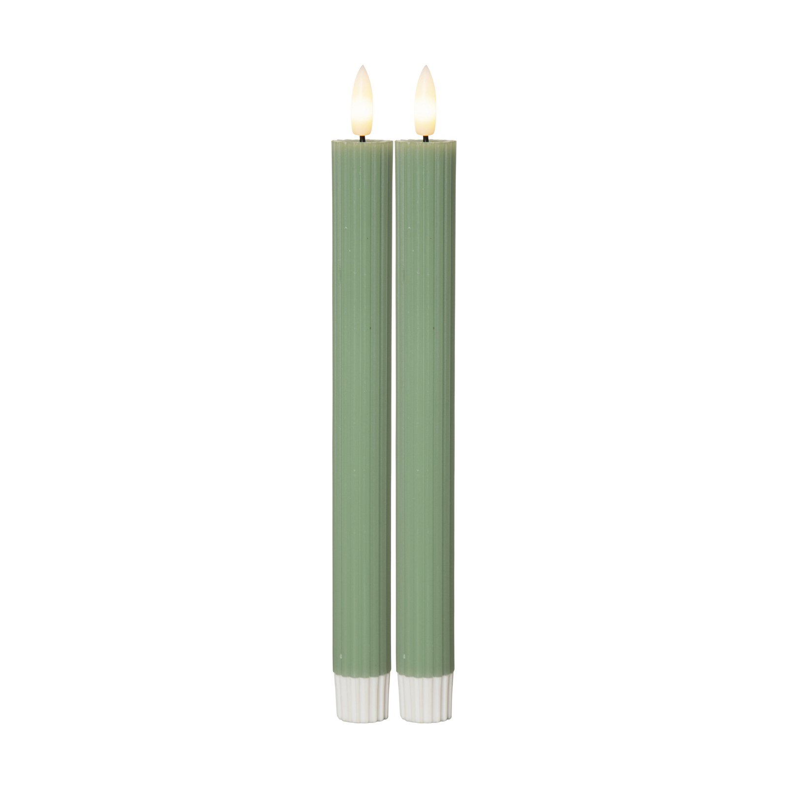 LED candle Flamme strip, green, 25 cm, wax battery set of 2