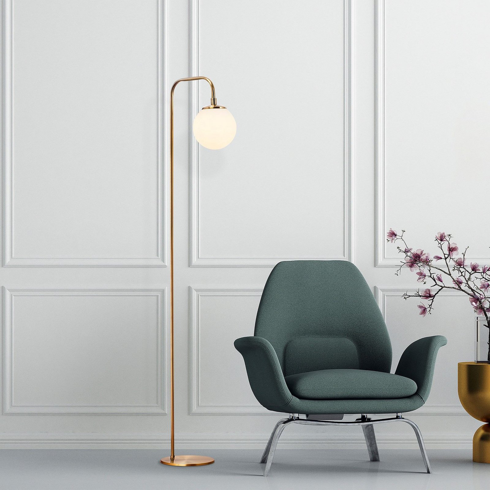 Viran floor lamp, antique gold, glass, height 146 cm, E14