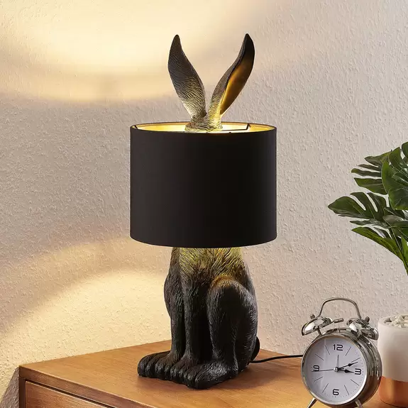 Lampenwelt Lindby Lorentina Stoff-Tischlampe, Hase, schwarz