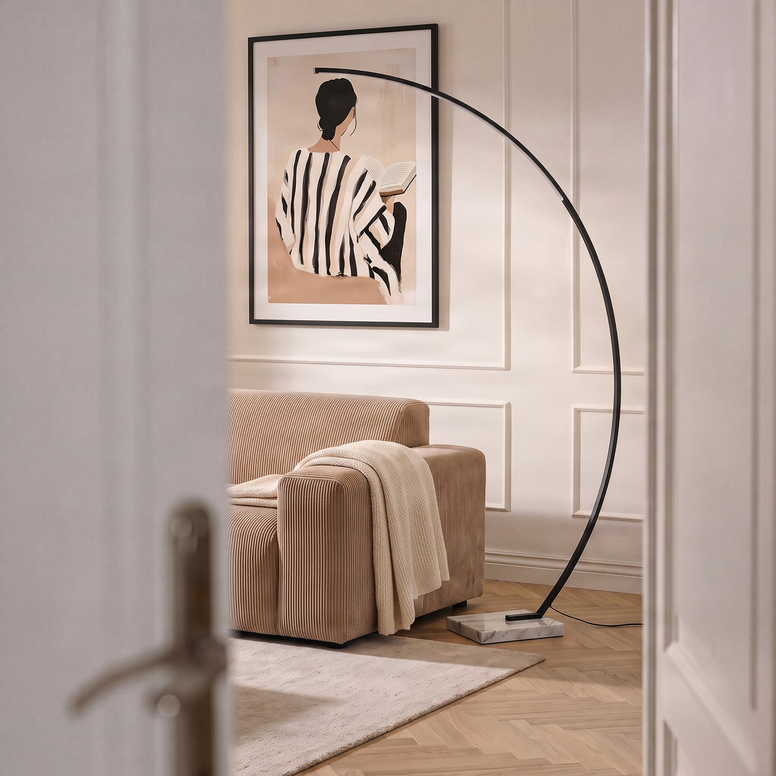 Lindby LED gebogen vloerlamp Kendra, zwart, aluminium, hoogte 180cm