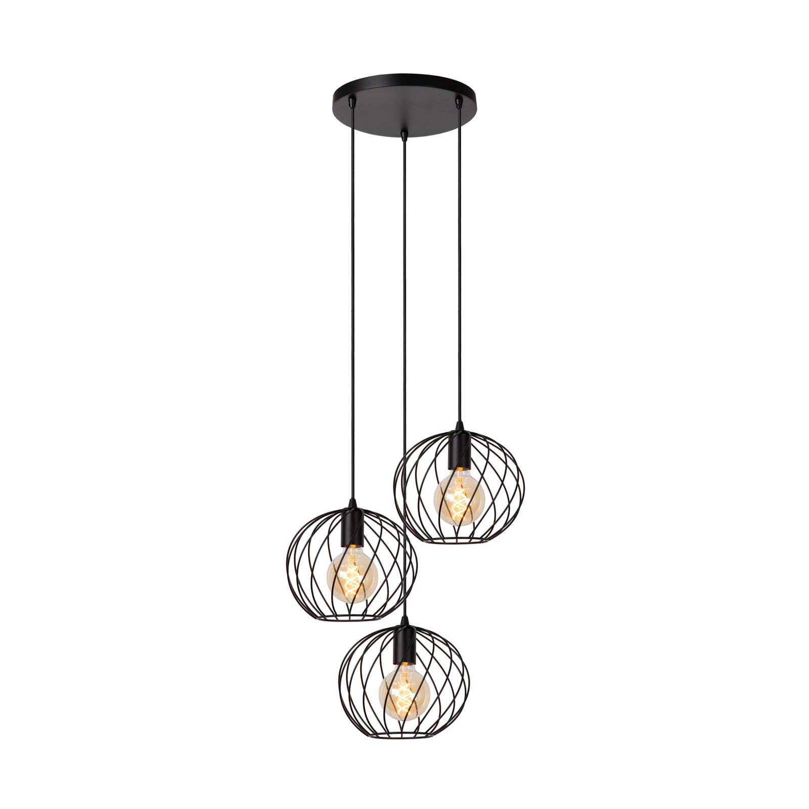 Danza hængelampe, 3 lyskilder, rund, sort
