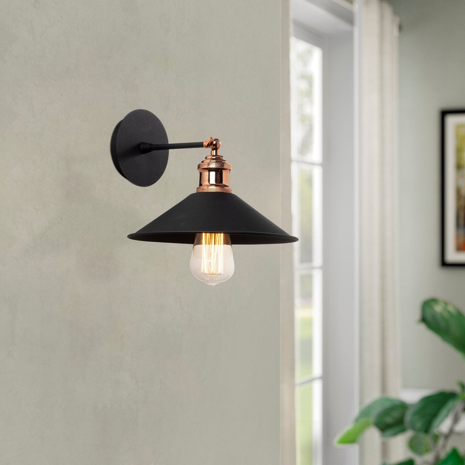 Berceste N-663 wall light, black/copper, iron, Ø 24 cm