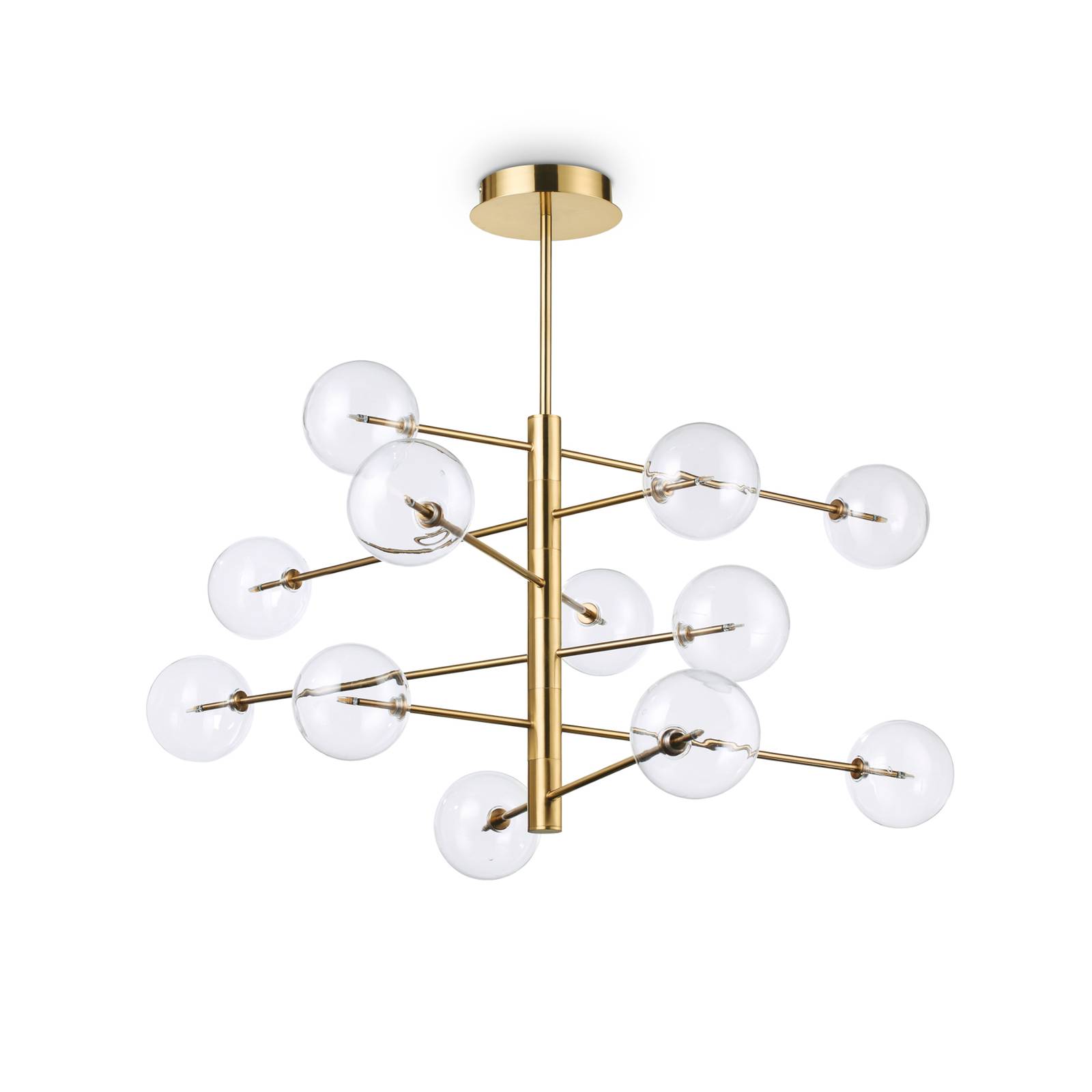 Photos - Chandelier / Lamp Ideal Lux Ideallux  hanging light Equinoxe 12-bulb brass-coloured clear gla 