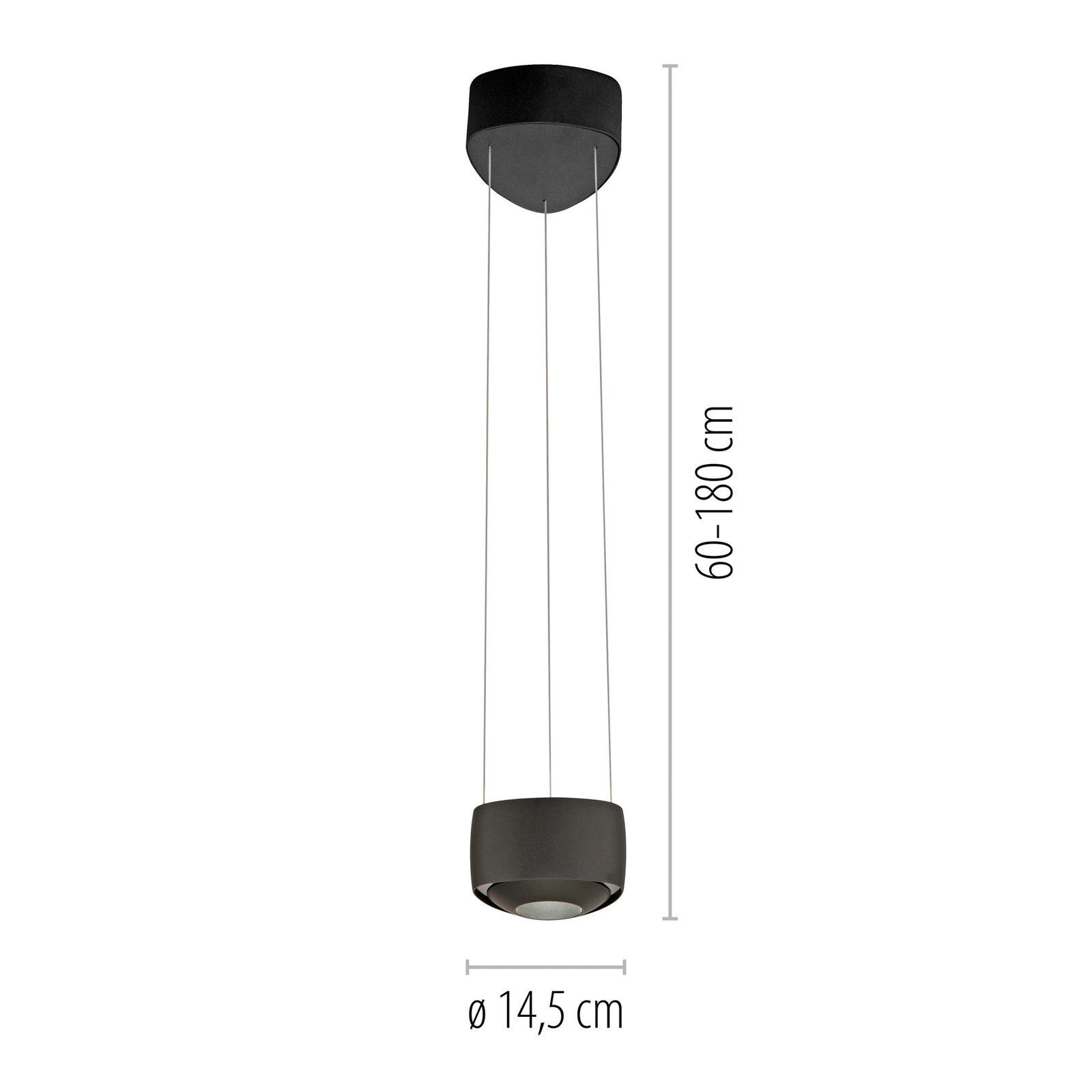 Lámpara colgante LED Paul Neuhaus Q-Stretto, negra, Ø 14,5 cm