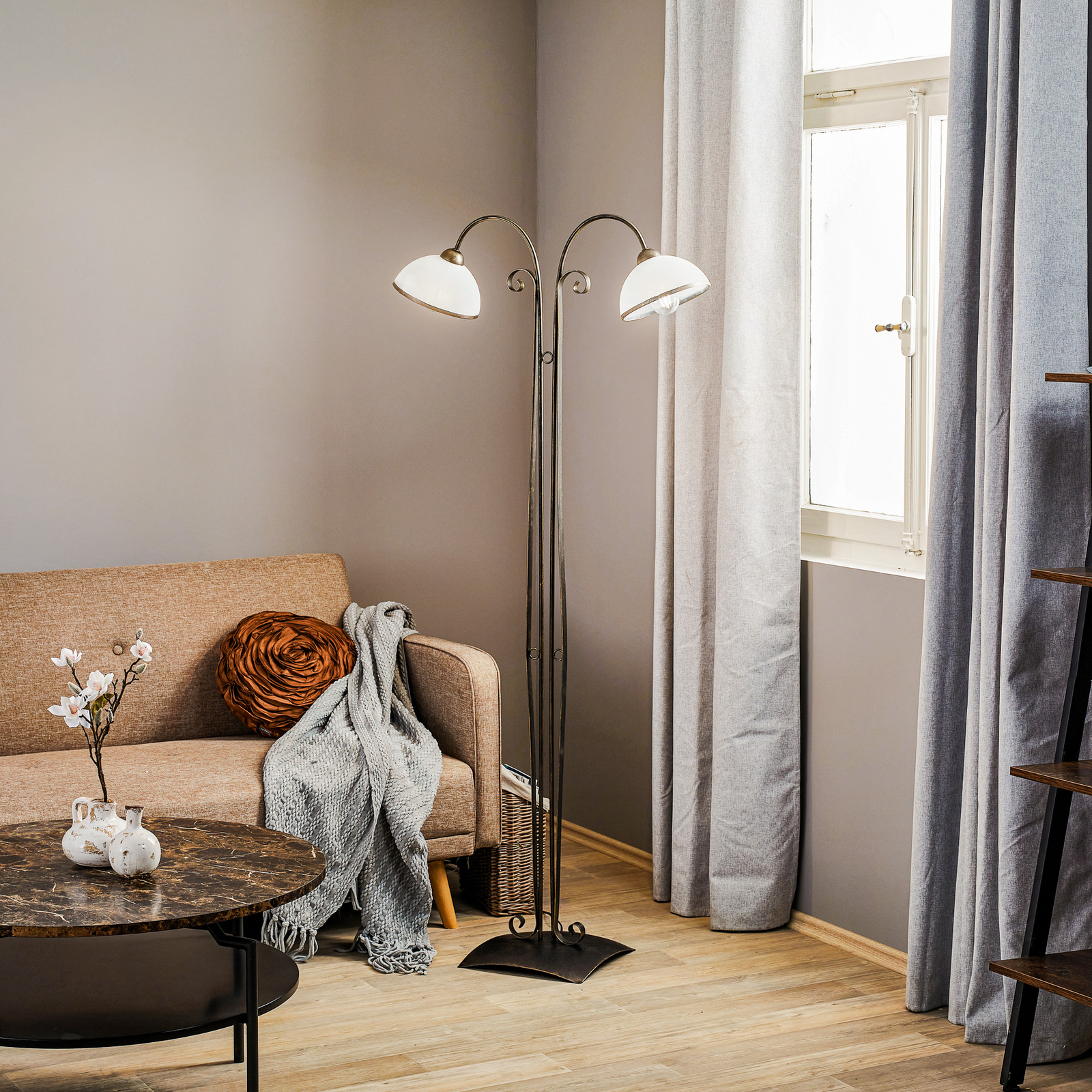 Antica floor lamp in country house style, 2-bulb