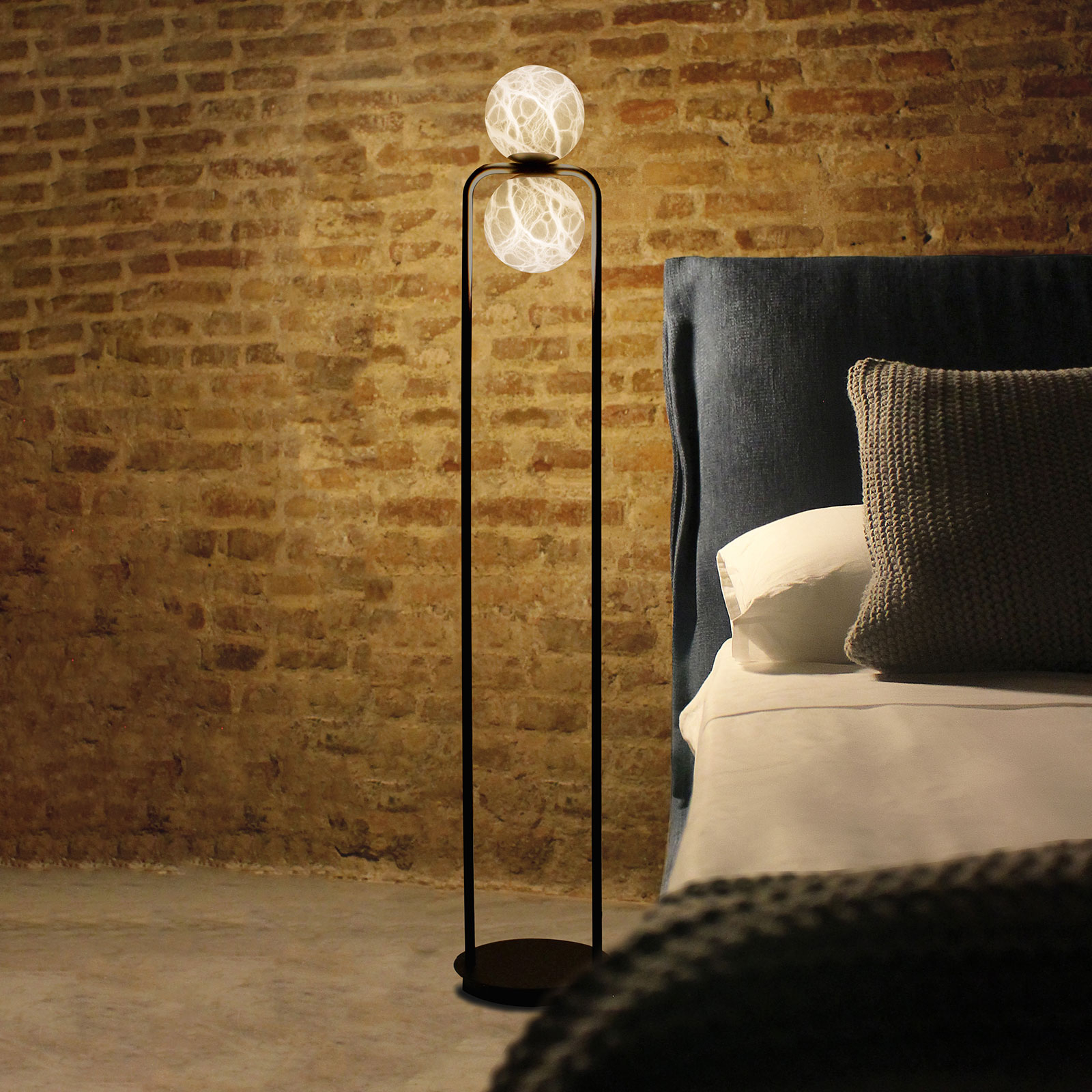 ALMA LIGHT BARCELONA Tribeca LED floor lamp with alabaster two-bulb, for Living / Dining Room, alabaster, iron, 4.2 W, energy efficiency: A+, W: 18 cm, H: 120 cm