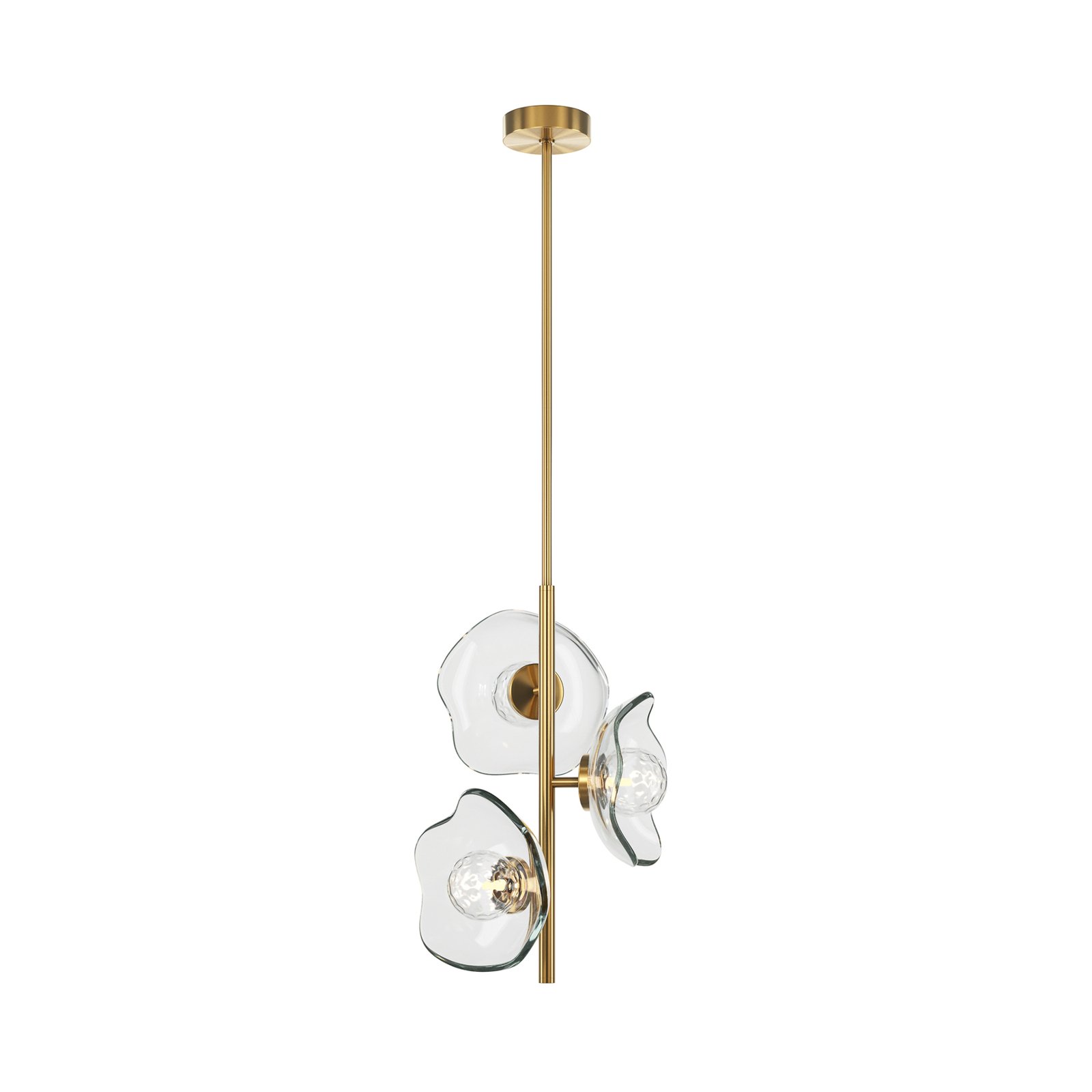 Maytoni pendant light Miracle, 3-bulb, brass-coloured, glass