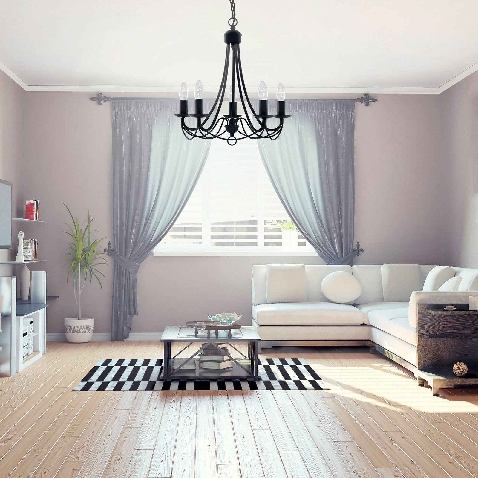 Searchlight Candelabru Maypole mat-negru 5 becuri - Camera de zi / sufragerie - negru mat - Metal