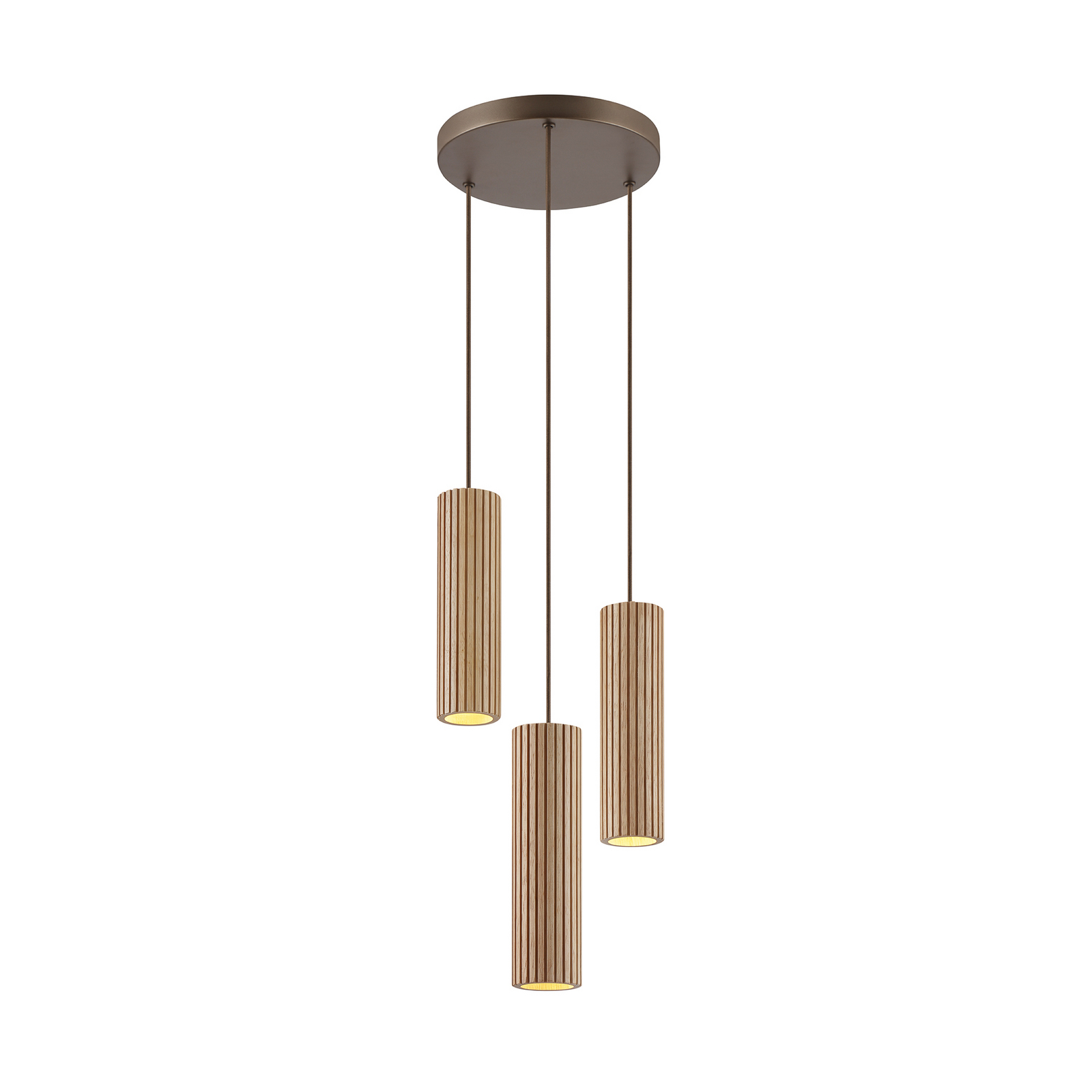 Lampada a sospensione Lakewood, marrone, legno, Ø 28 cm, a 3 luci