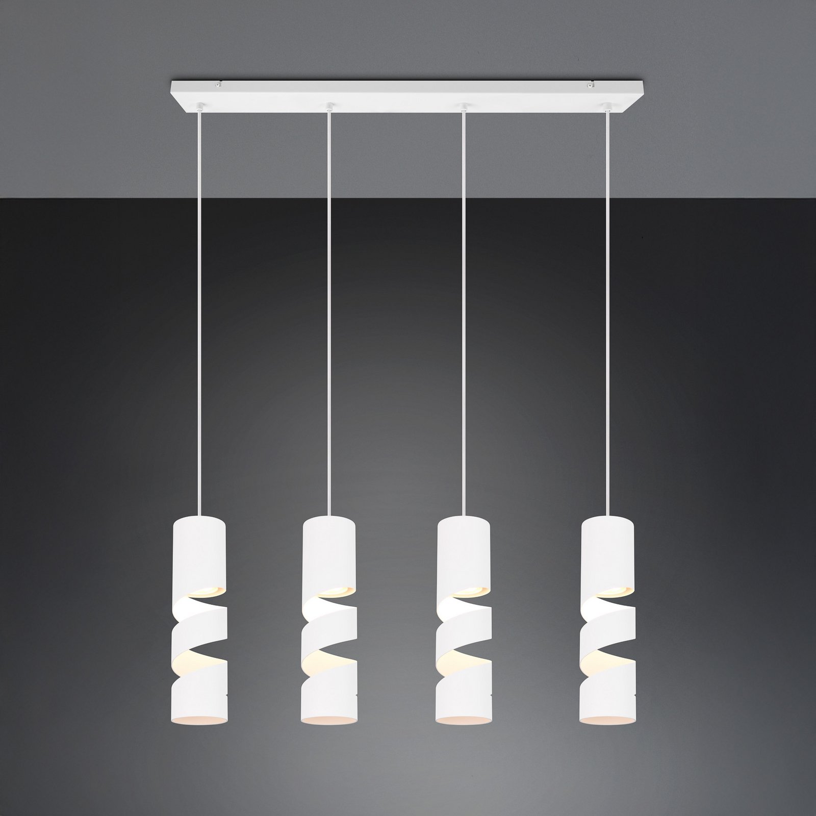 Stream pendant light, white, length 80 cm 4-bulb metal GU10