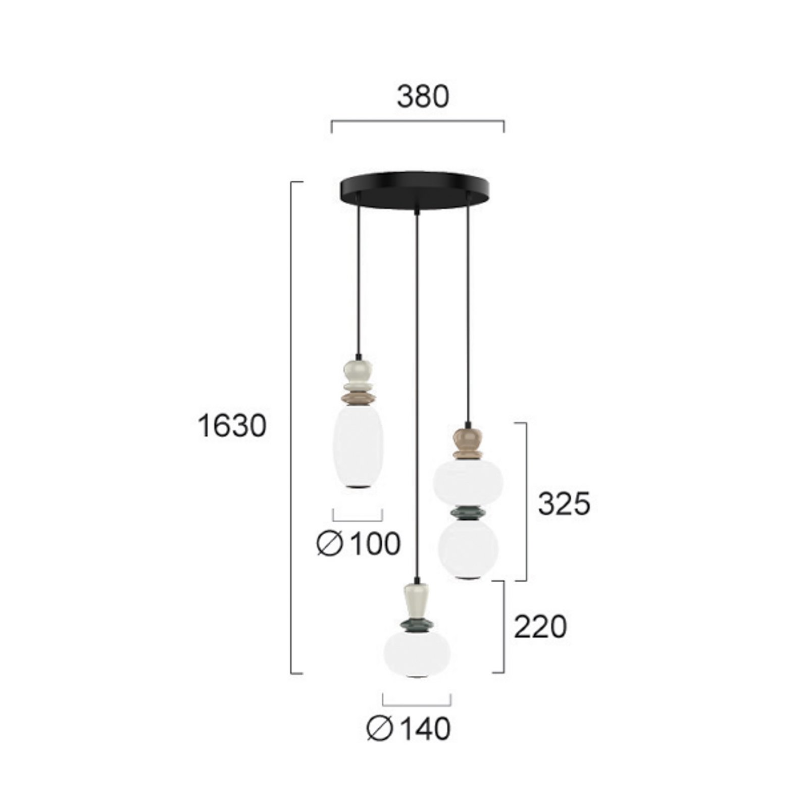 LED-Pendellampe Gemma, Ø 38 cm, bunt, Glas/Keramik, 3-flg. LED-Pendellampe Gemma, Ø 38 cm, bunt, Glas/Keramik, 3-flg.