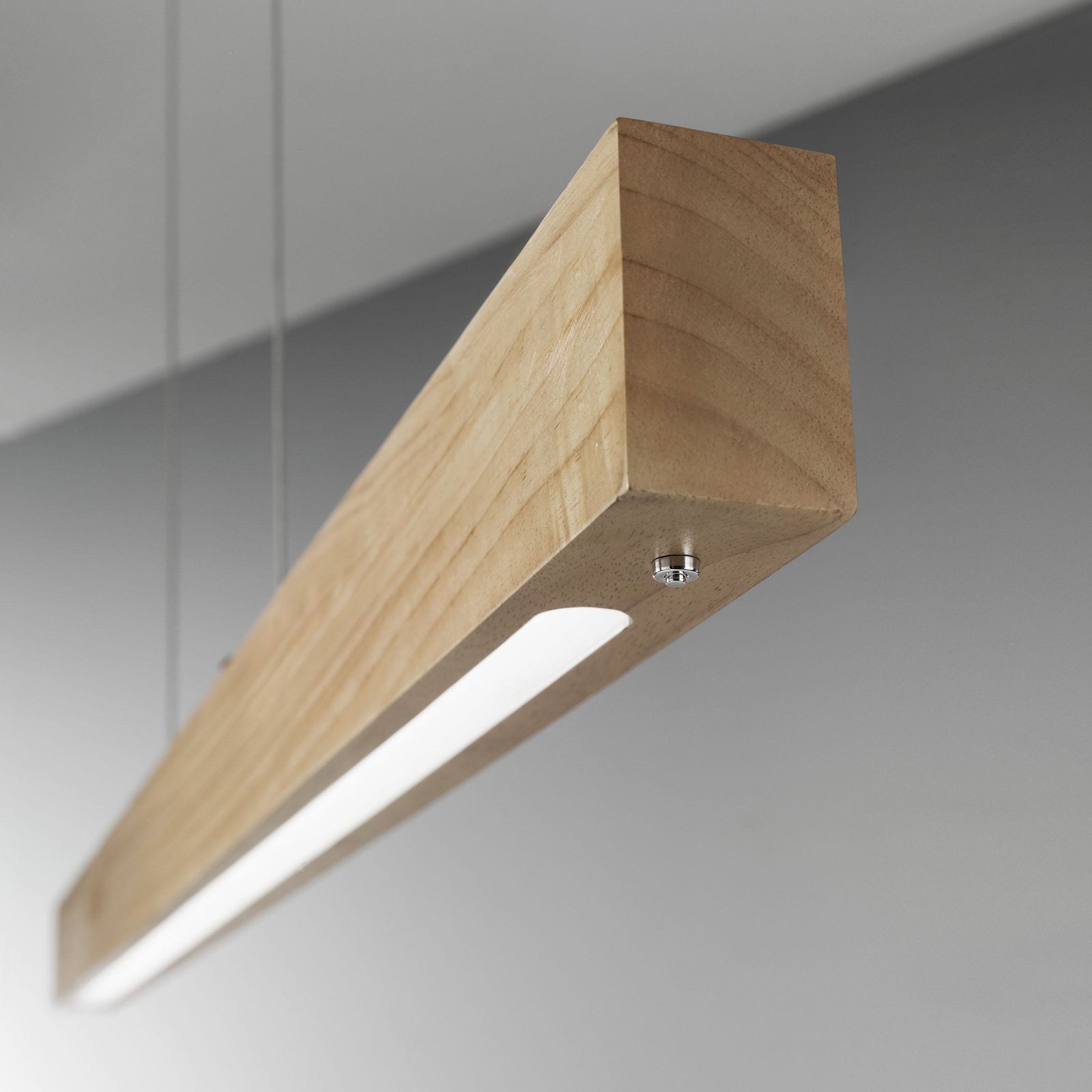 Lampa wisząca Badia LED, ściemniacz dotykowy, drewno dębowe, długość 110 cm