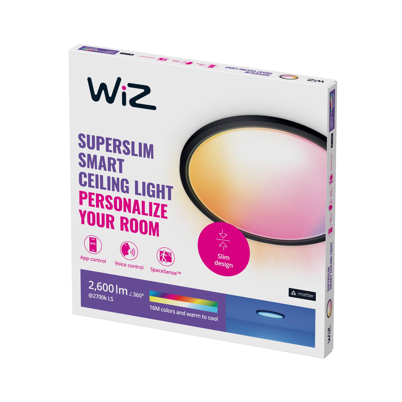WiZ SuperSlim LED-Deckenleuchte RGBW Ø42cm schwarz