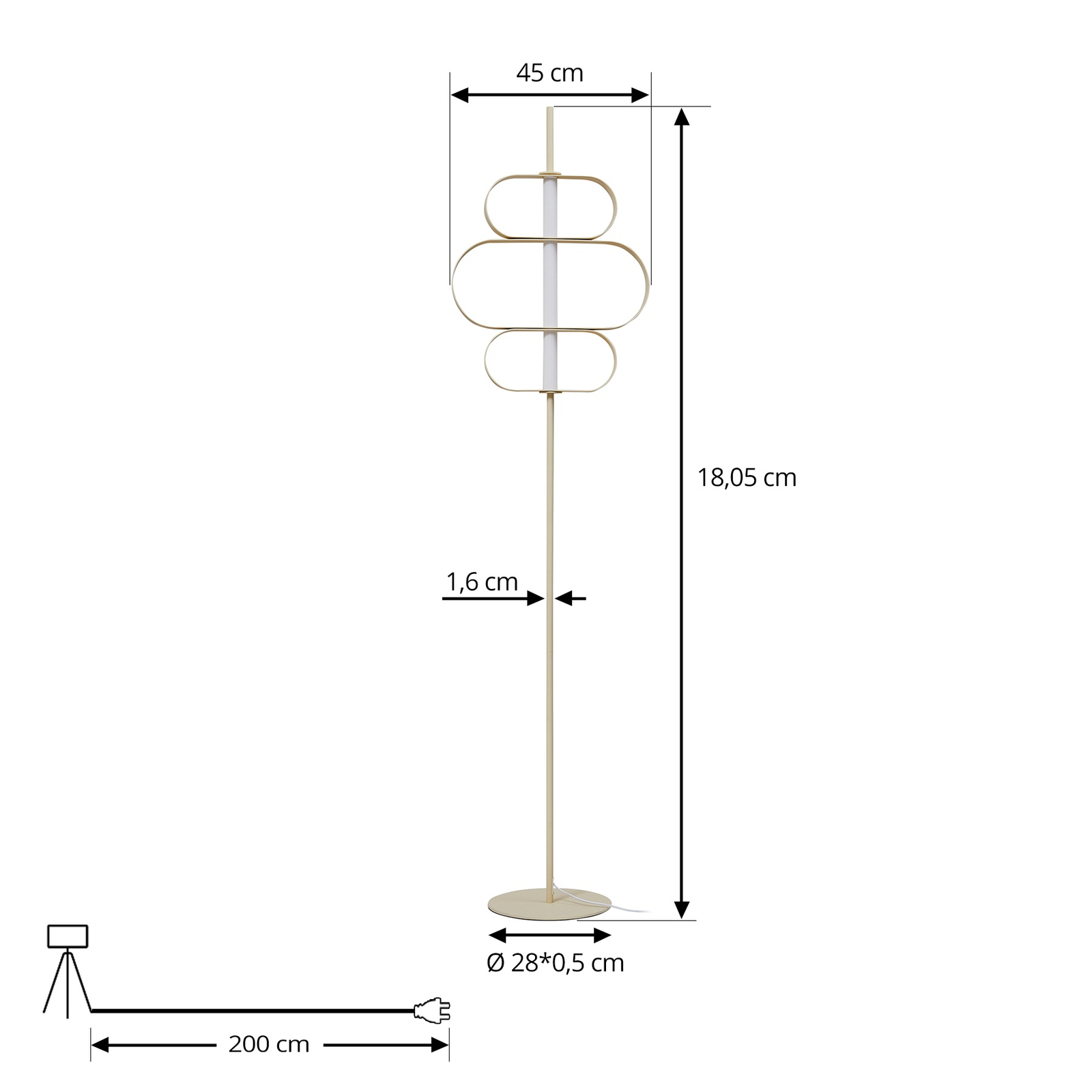 Stojací lampa Lucande LED Audrina, béžová, kov, stmívatelná