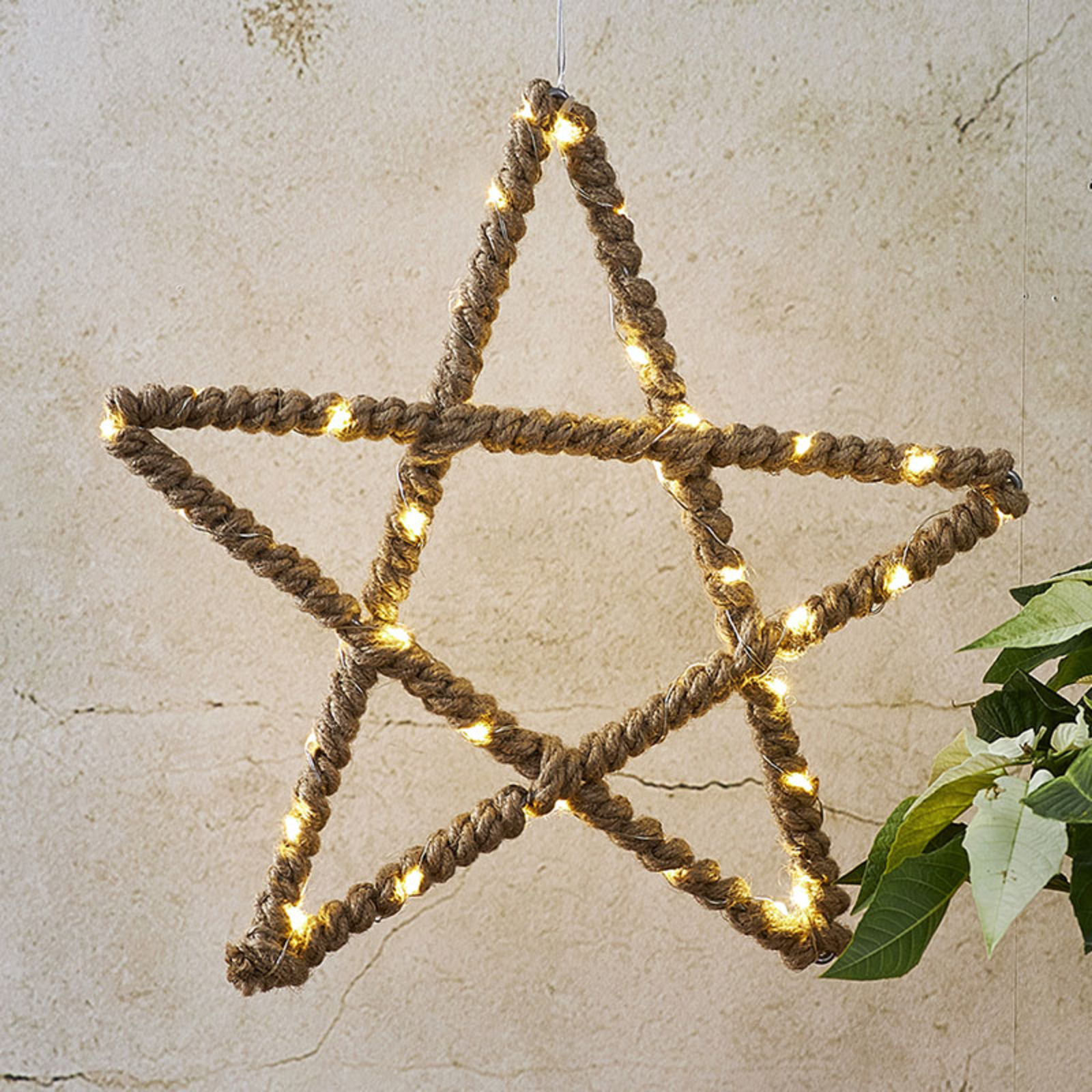 Jutta LED decorative star, wrapped in jute rope
