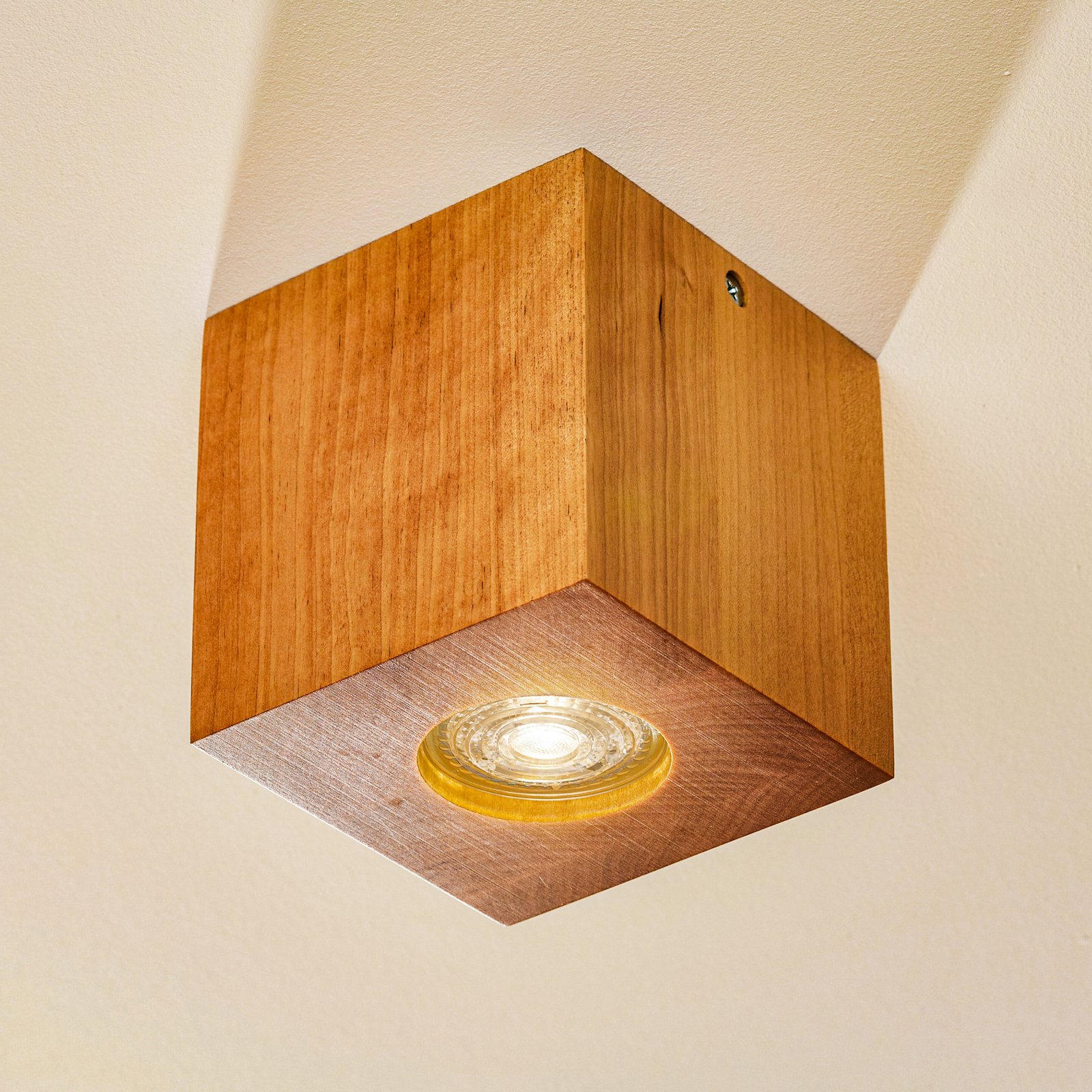 Plafonnier Ara en forme de cube en bois